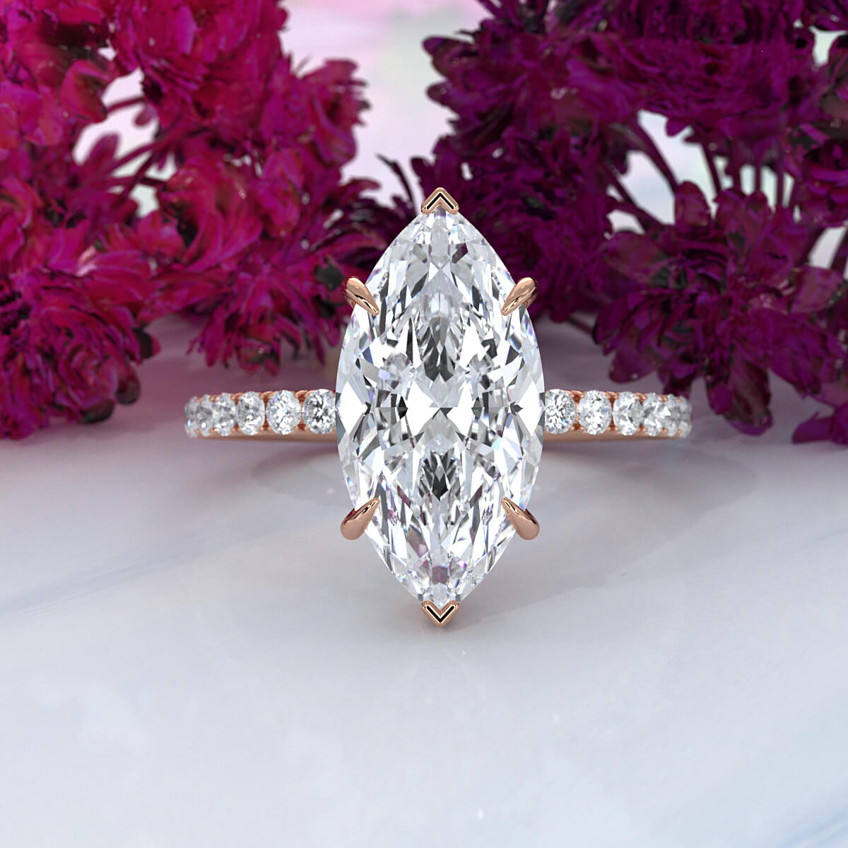 Hidden Halo French U Cut Pave Set Marquise Lab Grown Diamond Engagement Ring