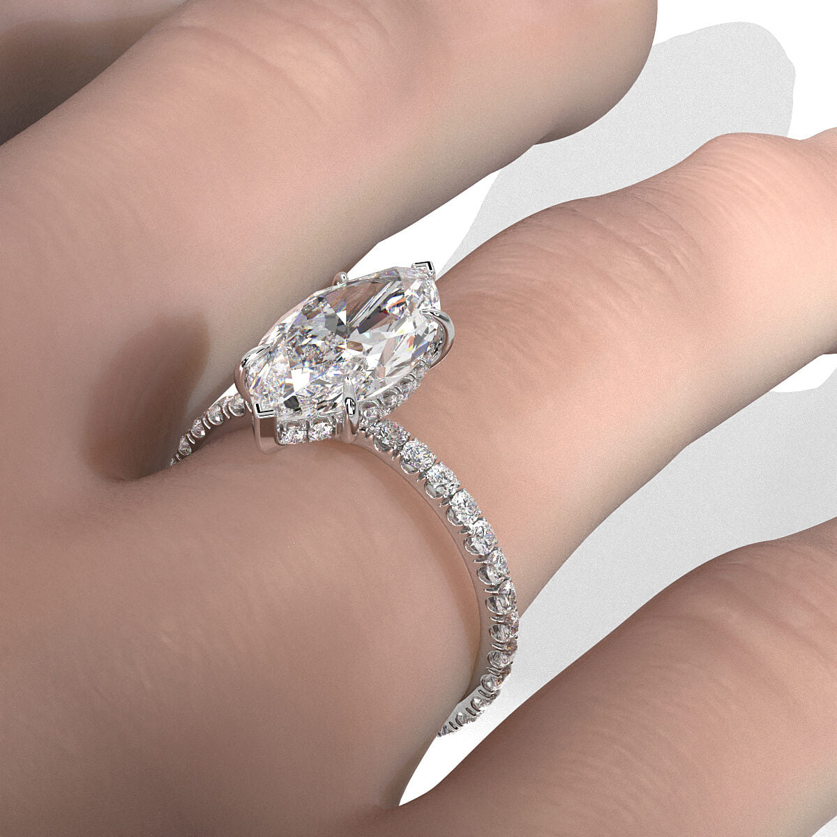 Hidden Halo French U Cut Pave Set Marquise Lab Grown Diamond Engagement Ring