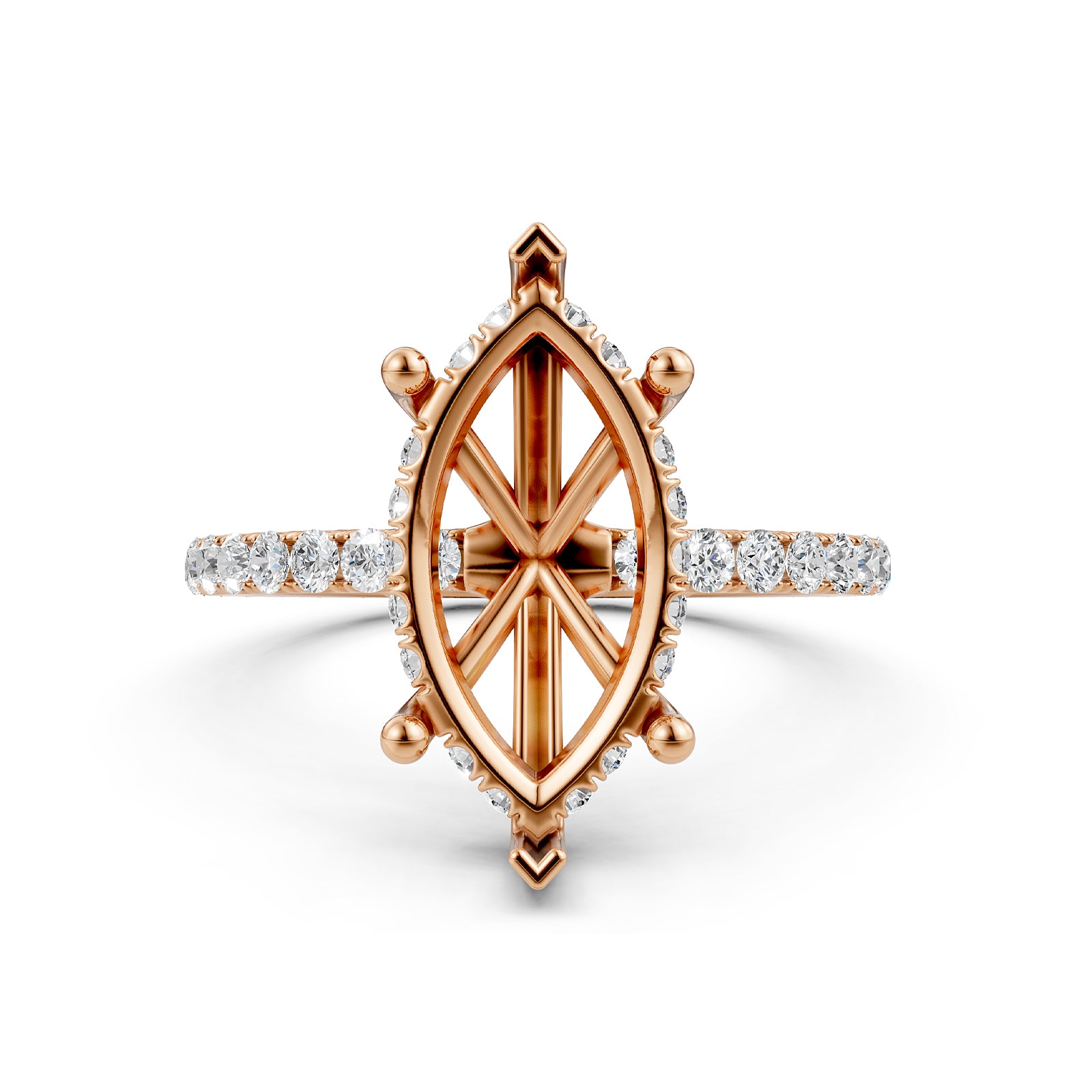 Hidden Halo French U Cut Pave Set Semi Mount Lab Grown Diamond Engagement Ring 0.60Ct.