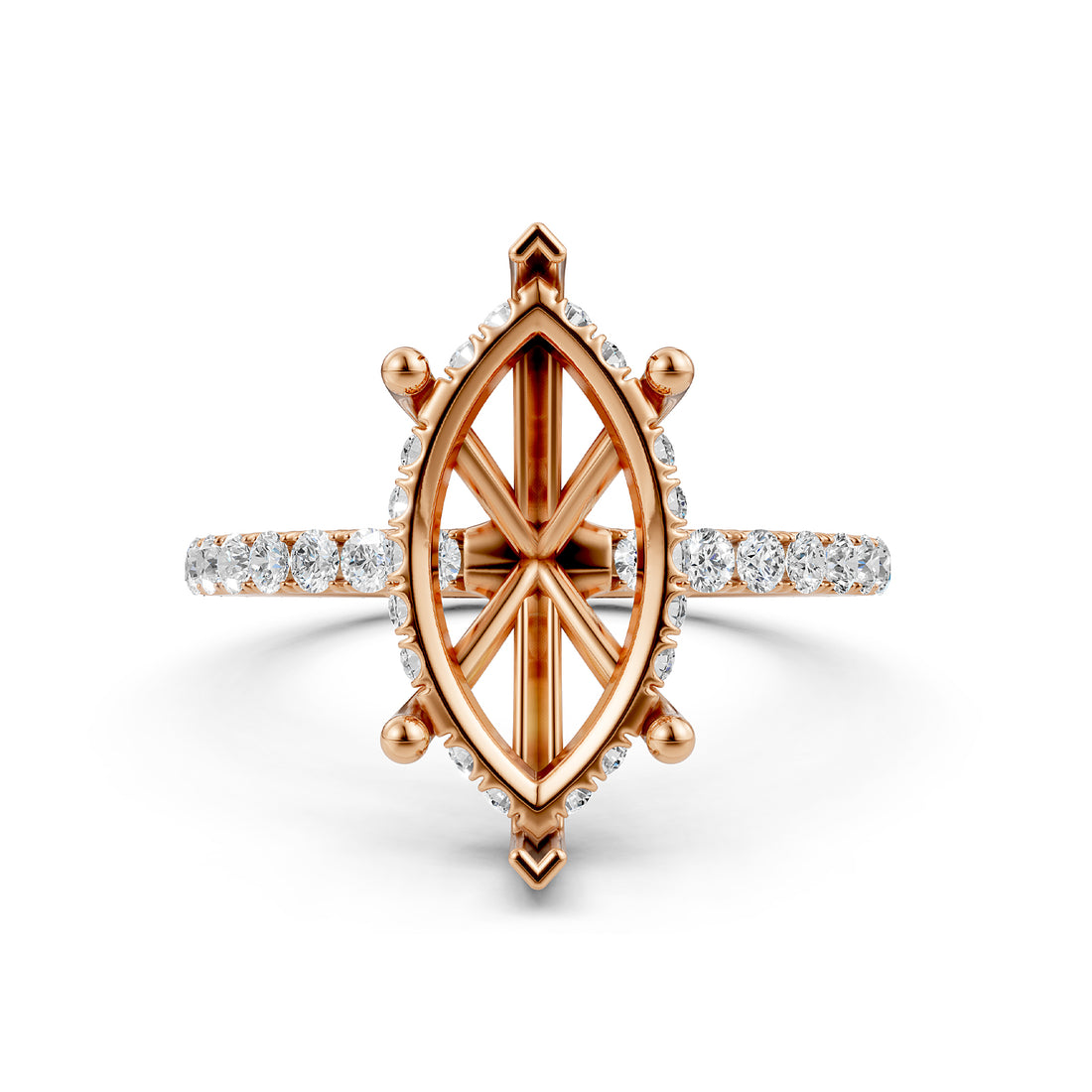 Hidden Halo French U Cut Pave Set Semi Mount Lab Grown Diamond Engagement Ring 0.60Ct.