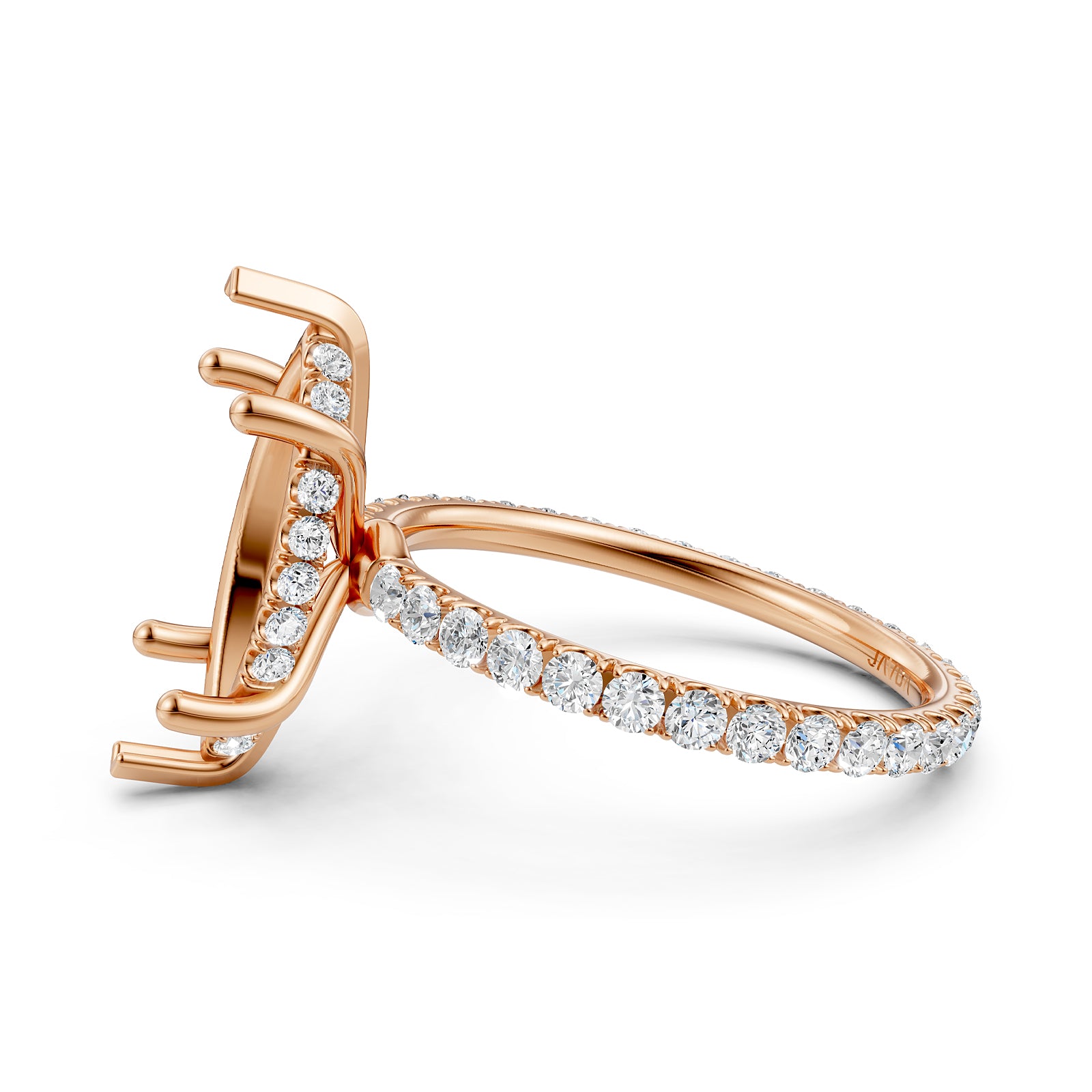 Hidden Halo French U Cut Pave Set Semi Mount Lab Grown Diamond Engagement Ring 0.60Ct.