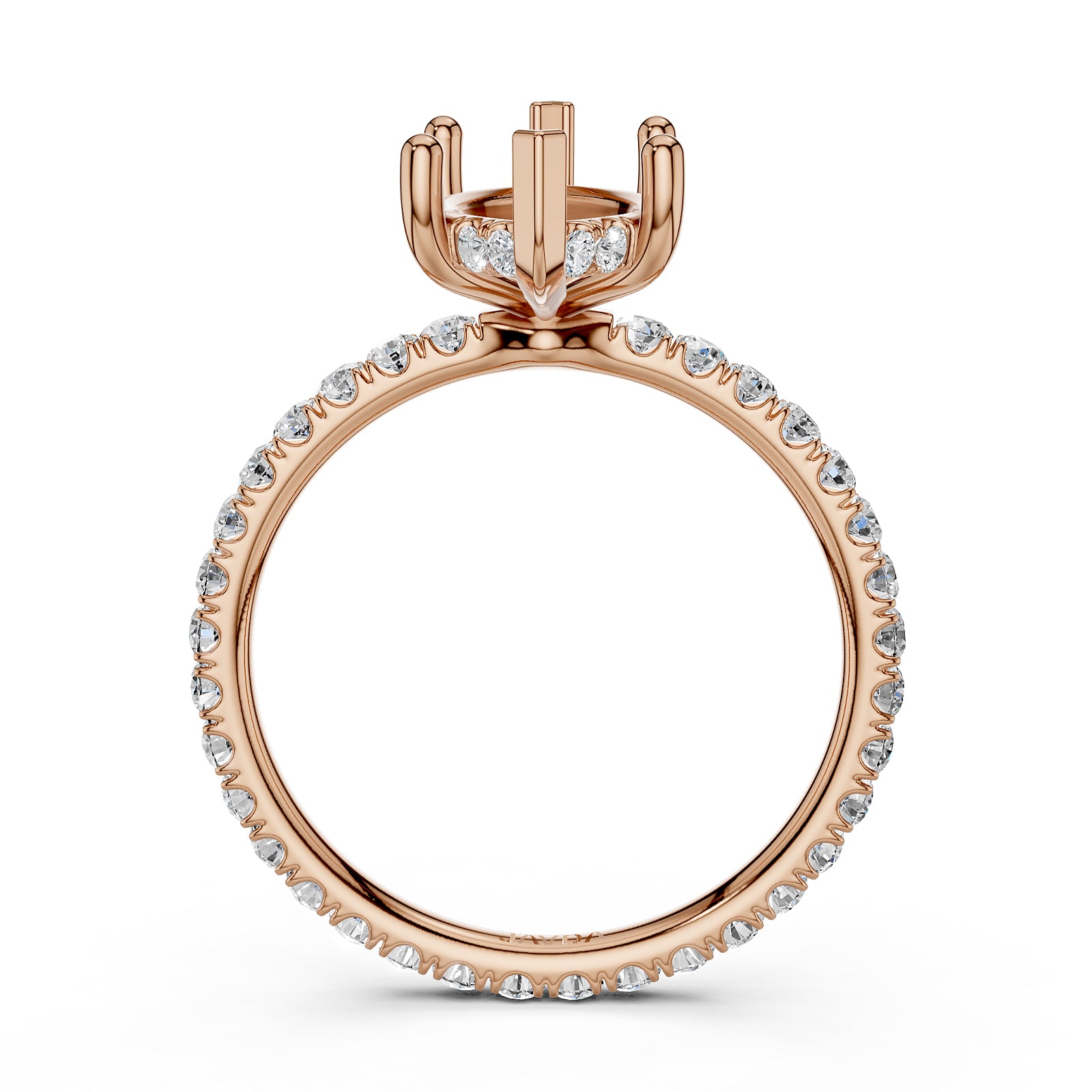 Hidden Halo French U Cut Pave Set Semi Mount Lab Grown Diamond Engagement Ring 0.60Ct.