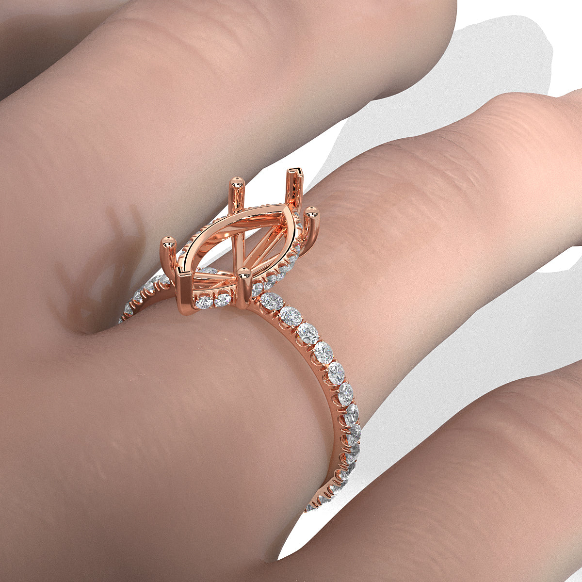 Hidden Halo French U Cut Pave Set Semi Mount Lab Grown Diamond Engagement Ring 0.60Ct.