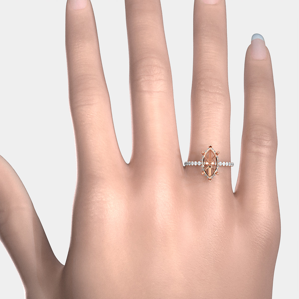 Hidden Halo French U Cut Pave Set Semi Mount Lab Grown Diamond Engagement Ring 0.60Ct.