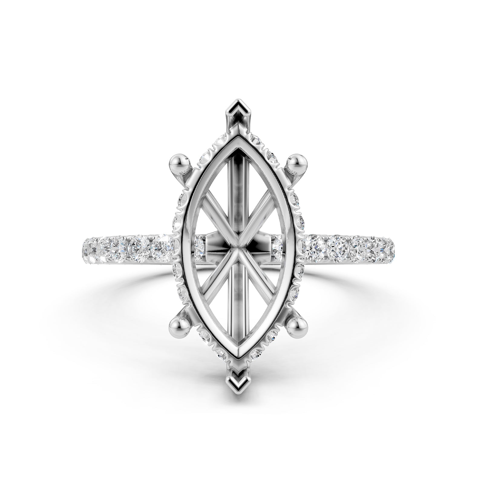 Hidden Halo French U Cut Pave Set Semi Mount Lab Grown Diamond Engagement Ring 0.60Ct.