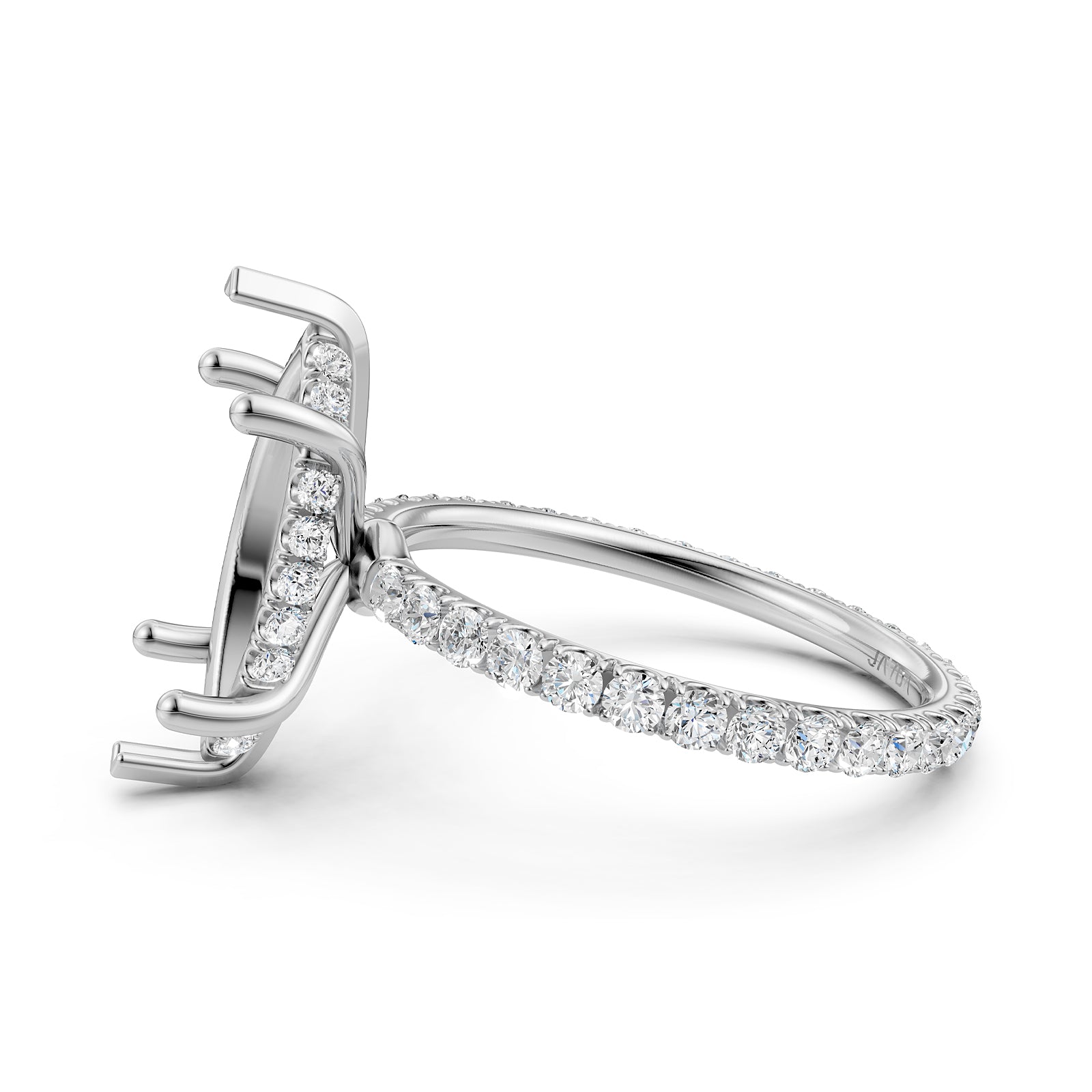 Hidden Halo French U Cut Pave Set Semi Mount Lab Grown Diamond Engagement Ring 0.60Ct.