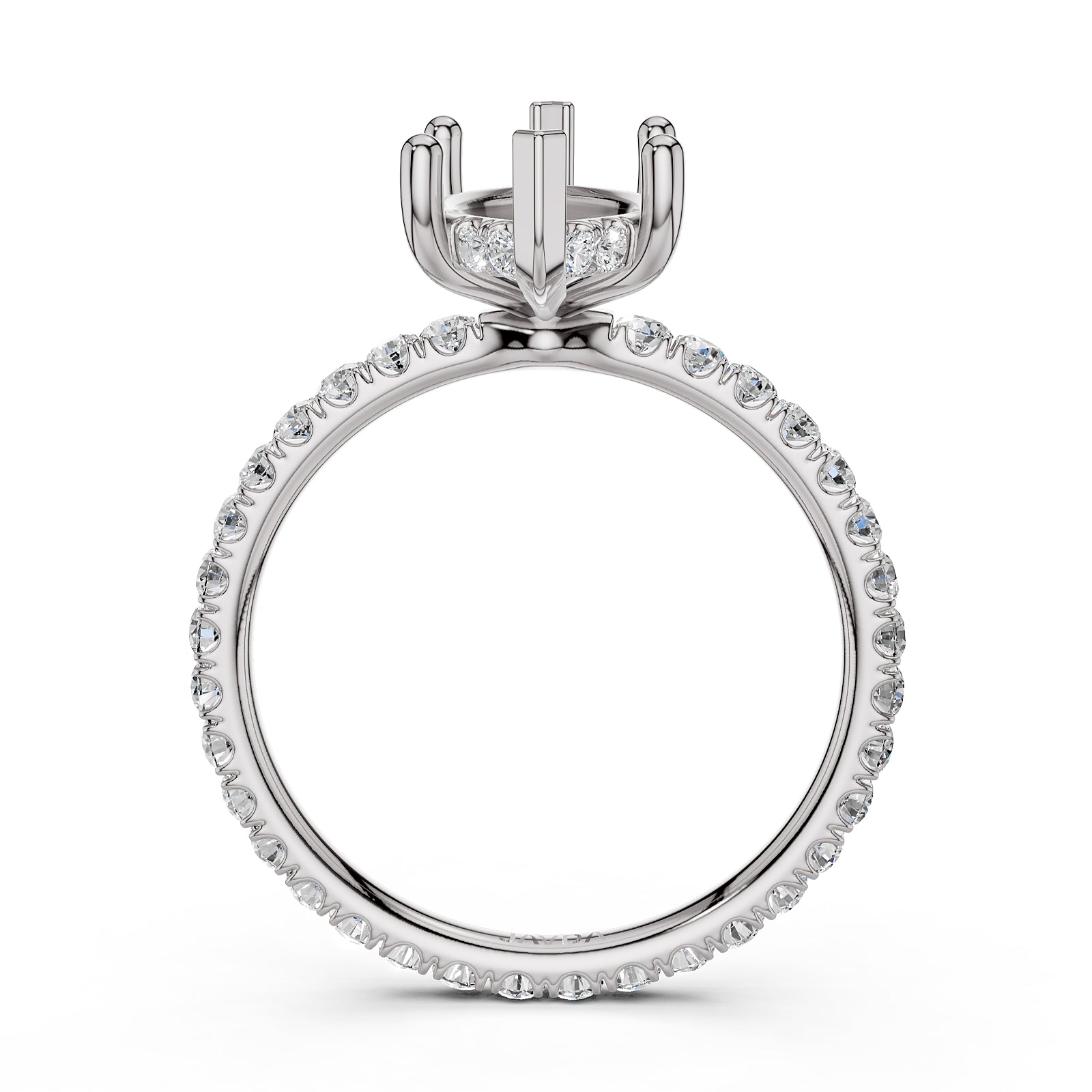 Hidden Halo French U Cut Pave Set Semi Mount Lab Grown Diamond Engagement Ring 0.60Ct.