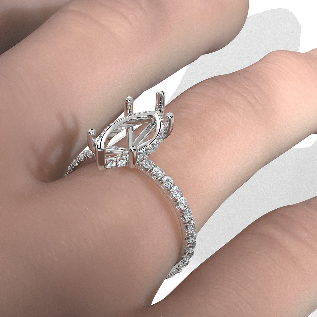 Hidden Halo French U Cut Pave Set Semi Mount Lab Grown Diamond Engagement Ring 0.60Ct.
