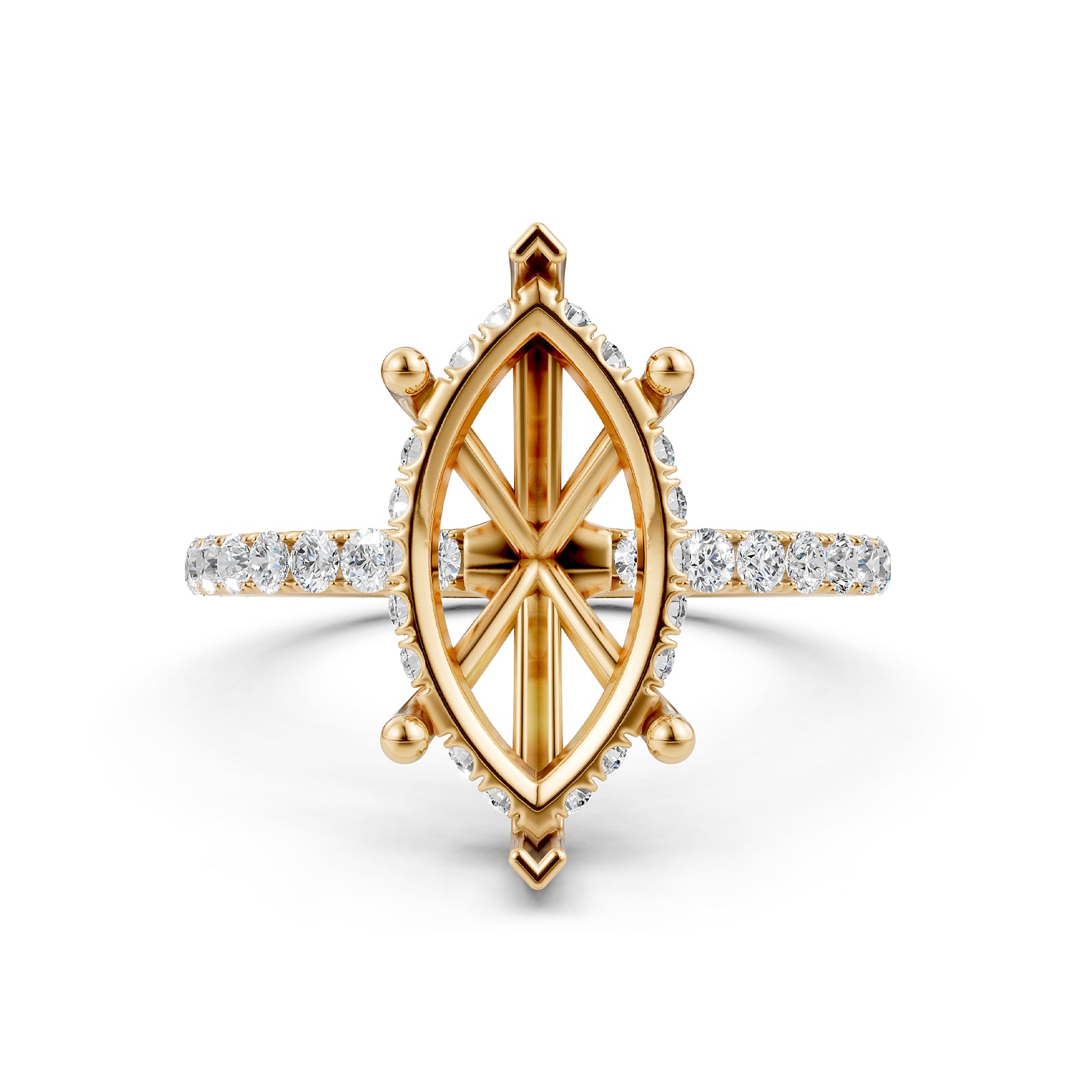 Hidden Halo French U Cut Pave Set Semi Mount Lab Grown Diamond Engagement Ring 0.60Ct.