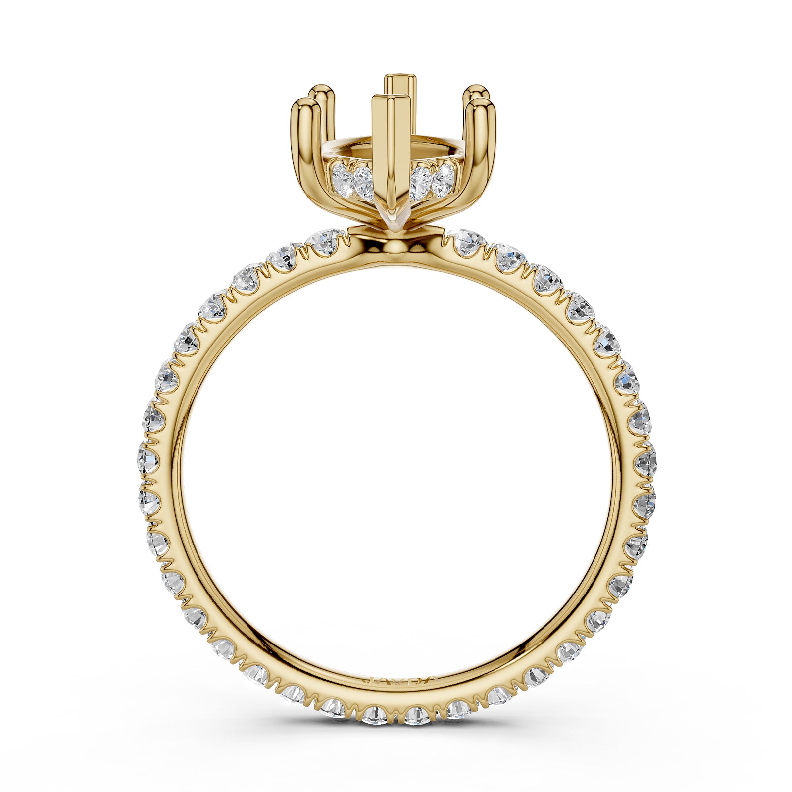 Hidden Halo French U Cut Pave Set Semi Mount Lab Grown Diamond Engagement Ring 0.60Ct.