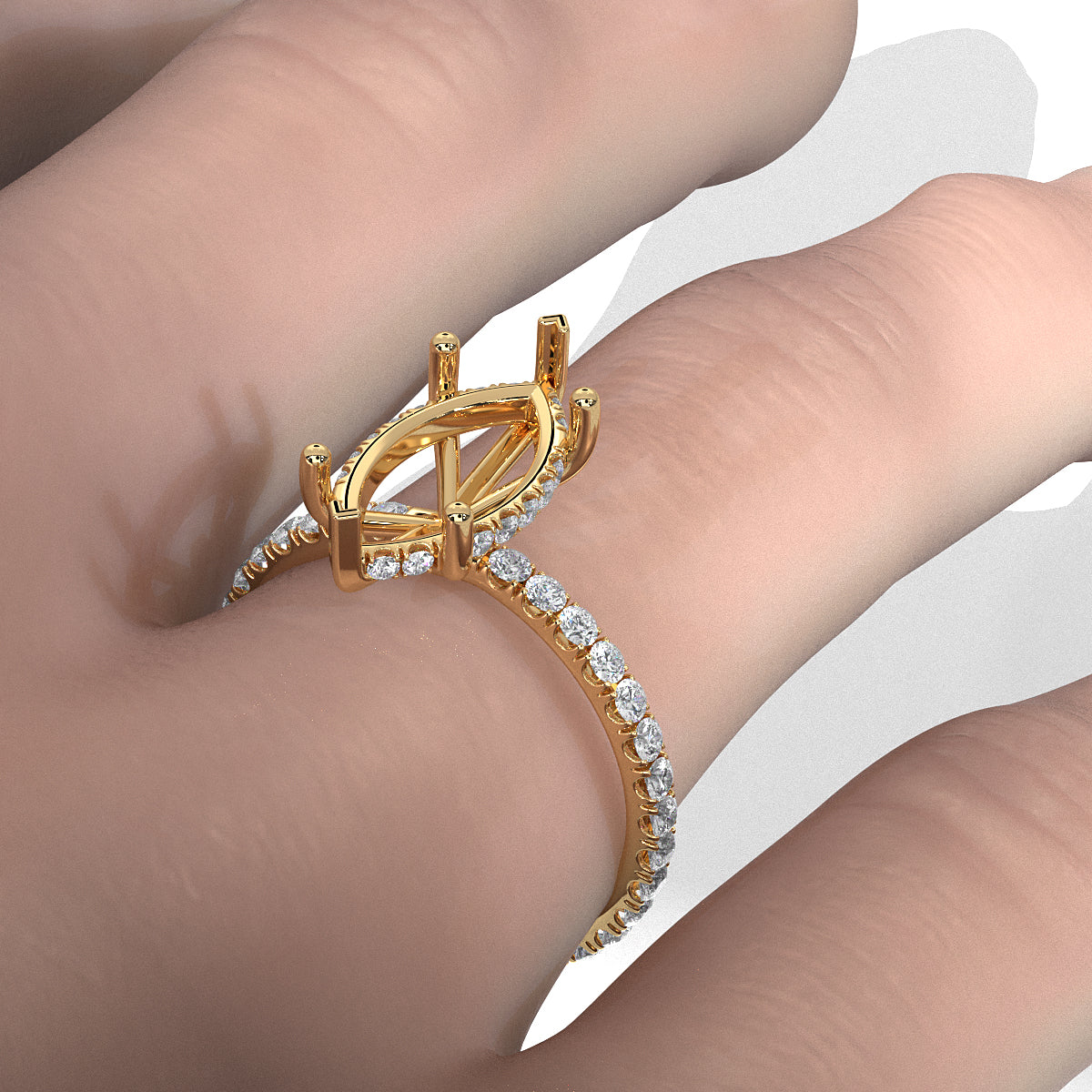 Hidden Halo French U Cut Pave Set Semi Mount Lab Grown Diamond Engagement Ring 0.60Ct.