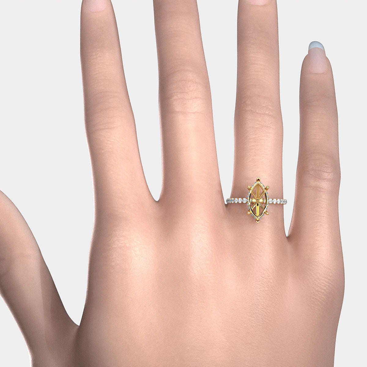 Hidden Halo French U Cut Pave Set Semi Mount Lab Grown Diamond Engagement Ring 0.60Ct.