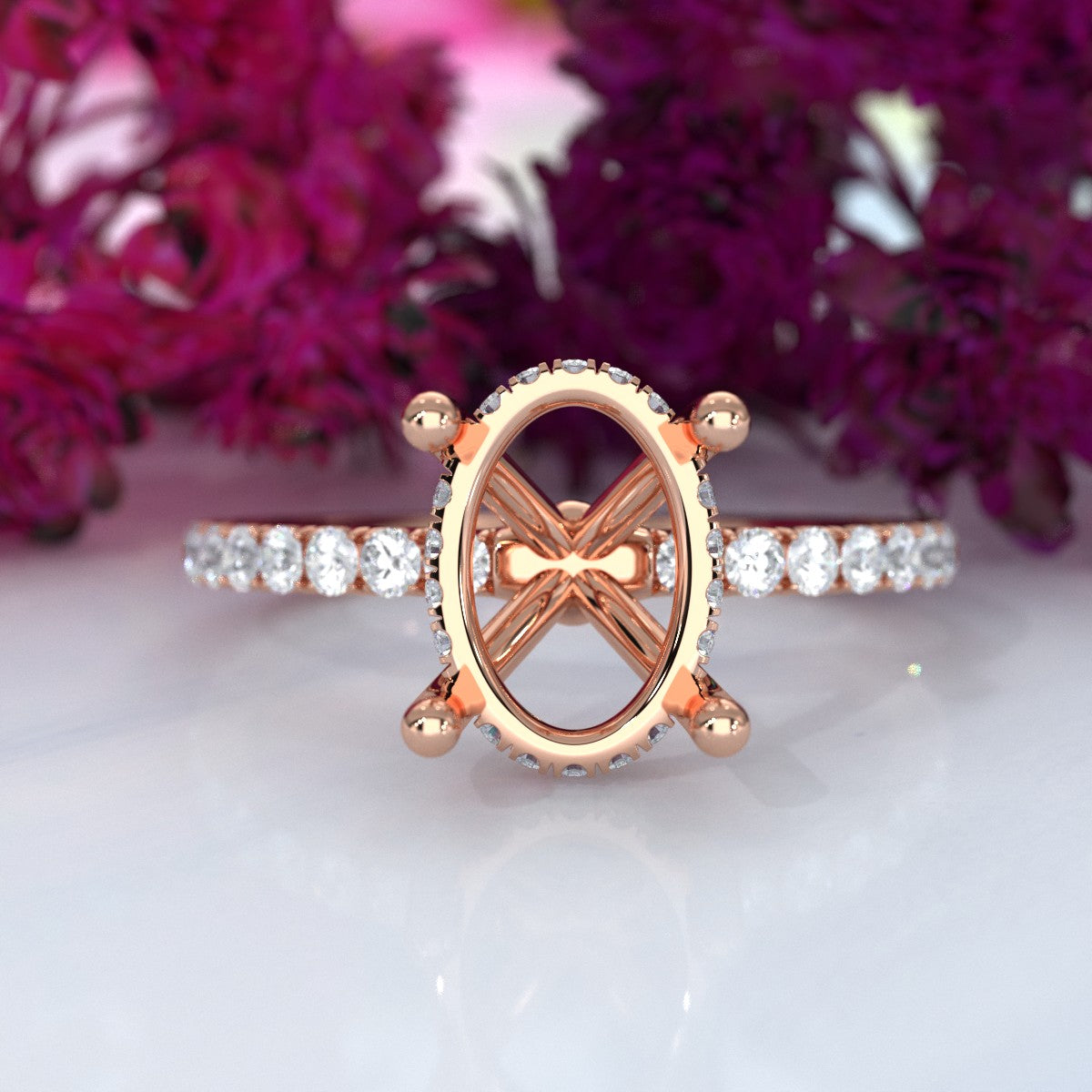 Hidden Halo French U Cut Pave Set Semi Mount Lab Grown Diamond Engagement Ring 0.60Ct.