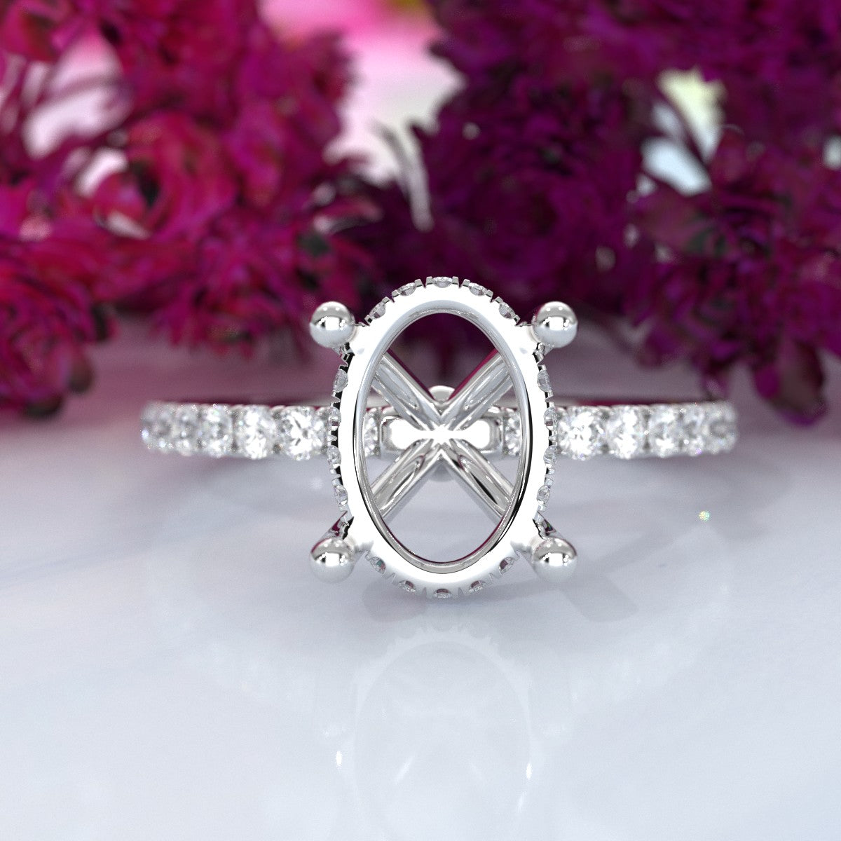 Hidden Halo French U Cut Pave Set Semi Mount Lab Grown Diamond Engagement Ring 0.60Ct.