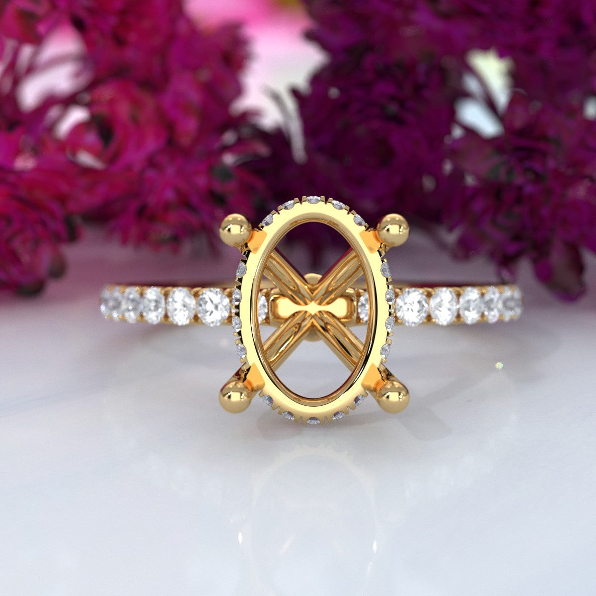 Hidden Halo French U Cut Pave Set Semi Mount Lab Grown Diamond Engagement Ring 0.60Ct.