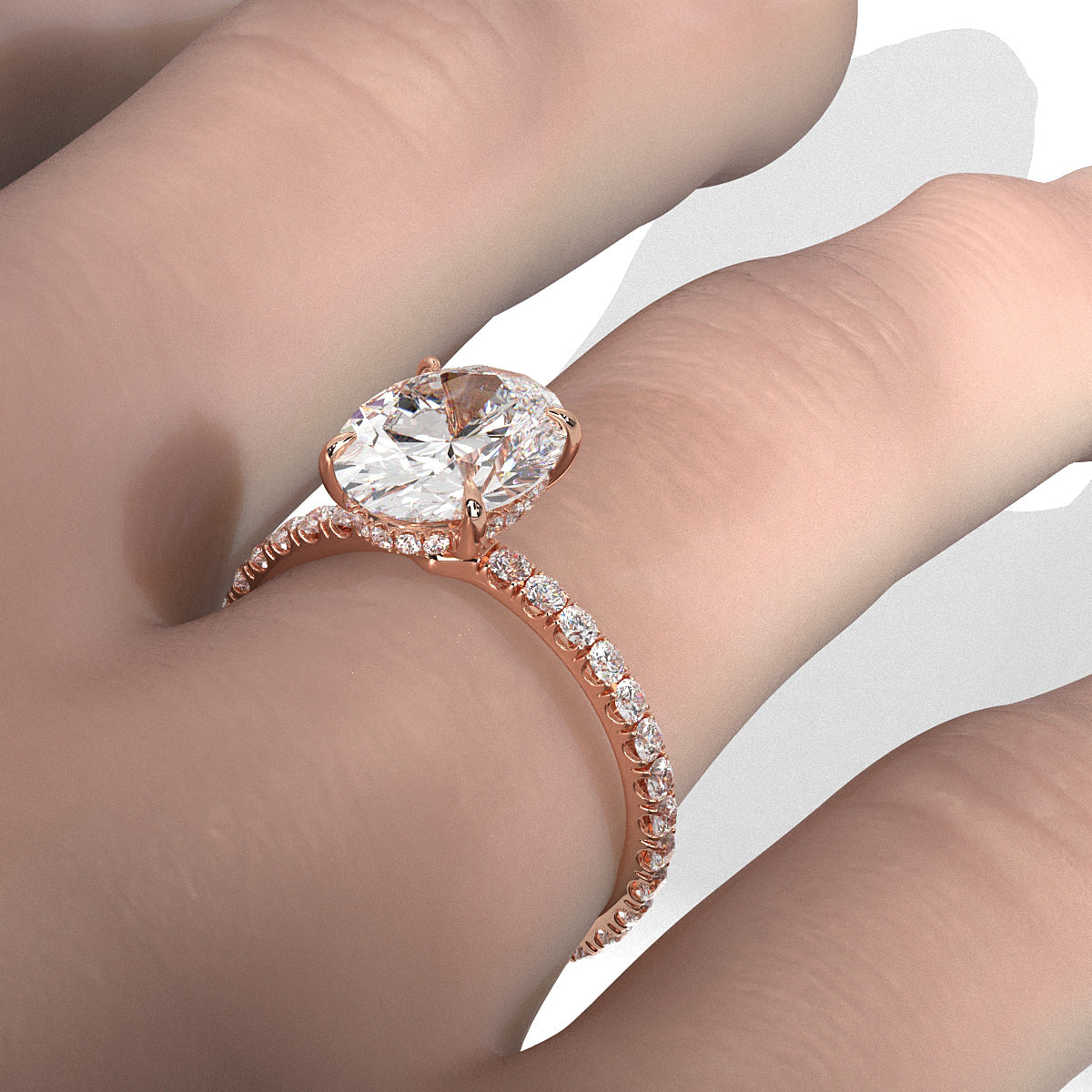 Hidden Halo French U Cut Pave Set Oval Lab Grown Diamond Engagement Ring