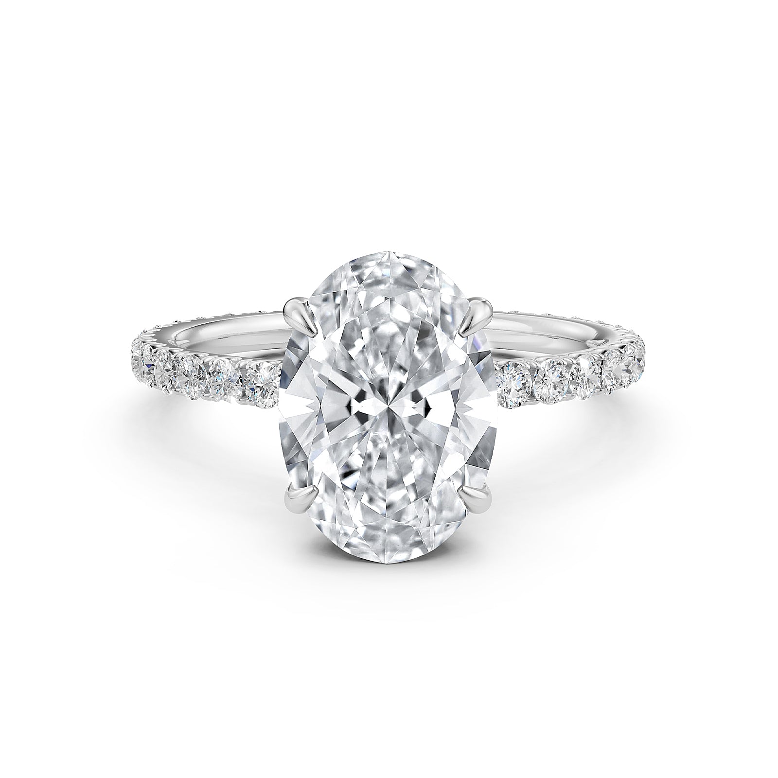 Hidden Halo French U Cut Pave Set Oval Lab Grown Diamond Engagement Ring