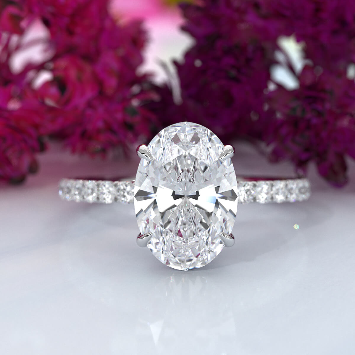 Hidden Halo French U Cut Pave Set Oval Lab Grown Diamond Engagement Ring