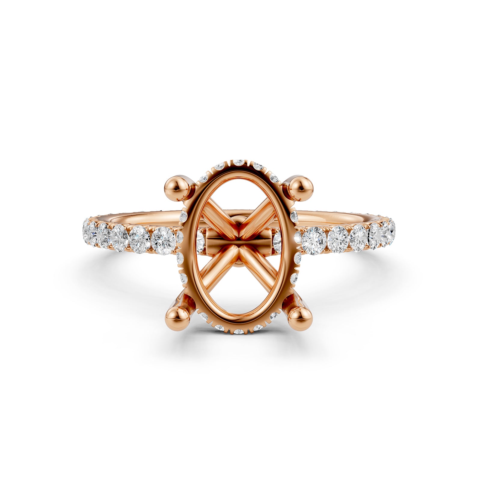 Hidden Halo French U Cut Pave Set Semi Mount Lab Grown Diamond Engagement Ring 0.60Ct.