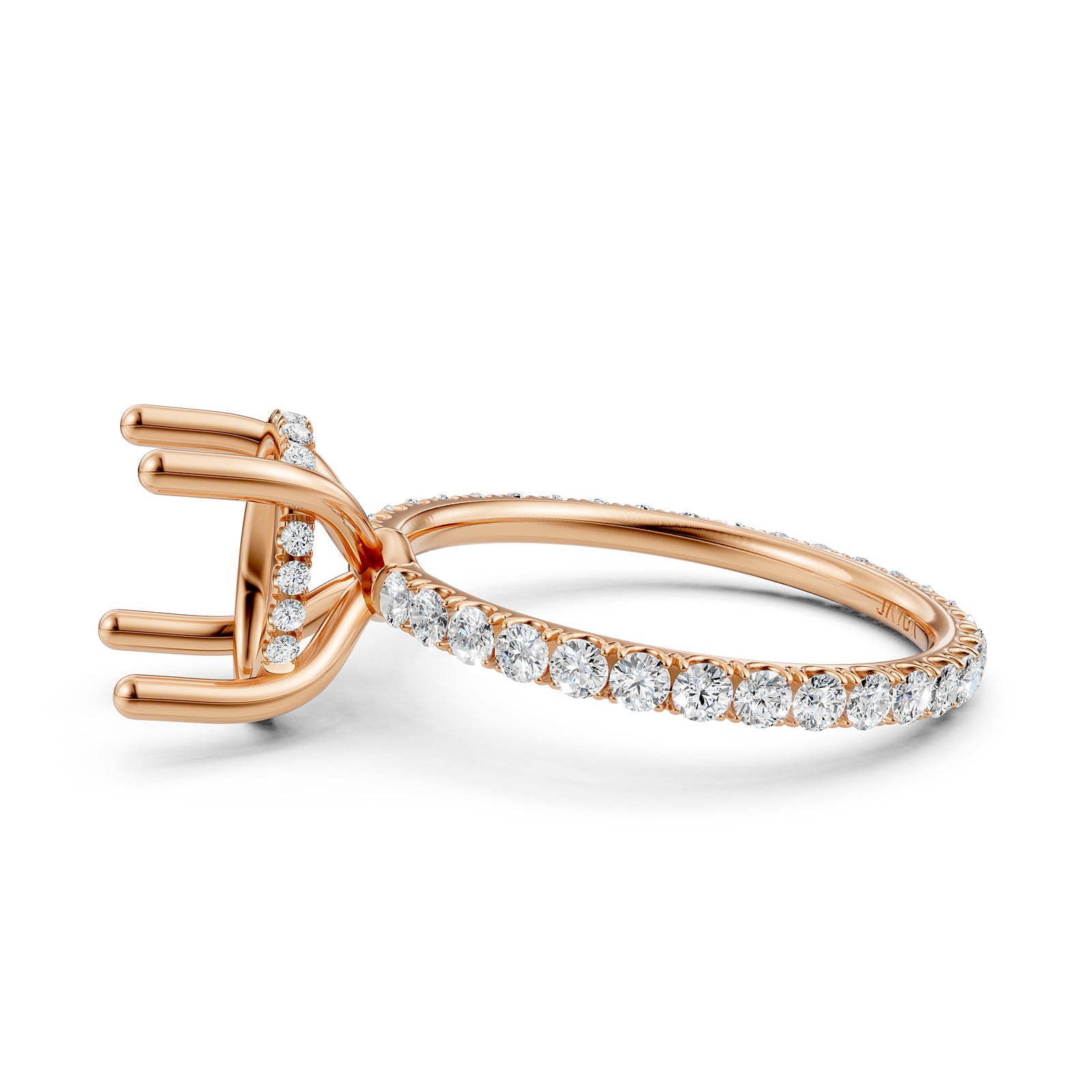 Hidden Halo French U Cut Pave Set Semi Mount Lab Grown Diamond Engagement Ring 0.60Ct.