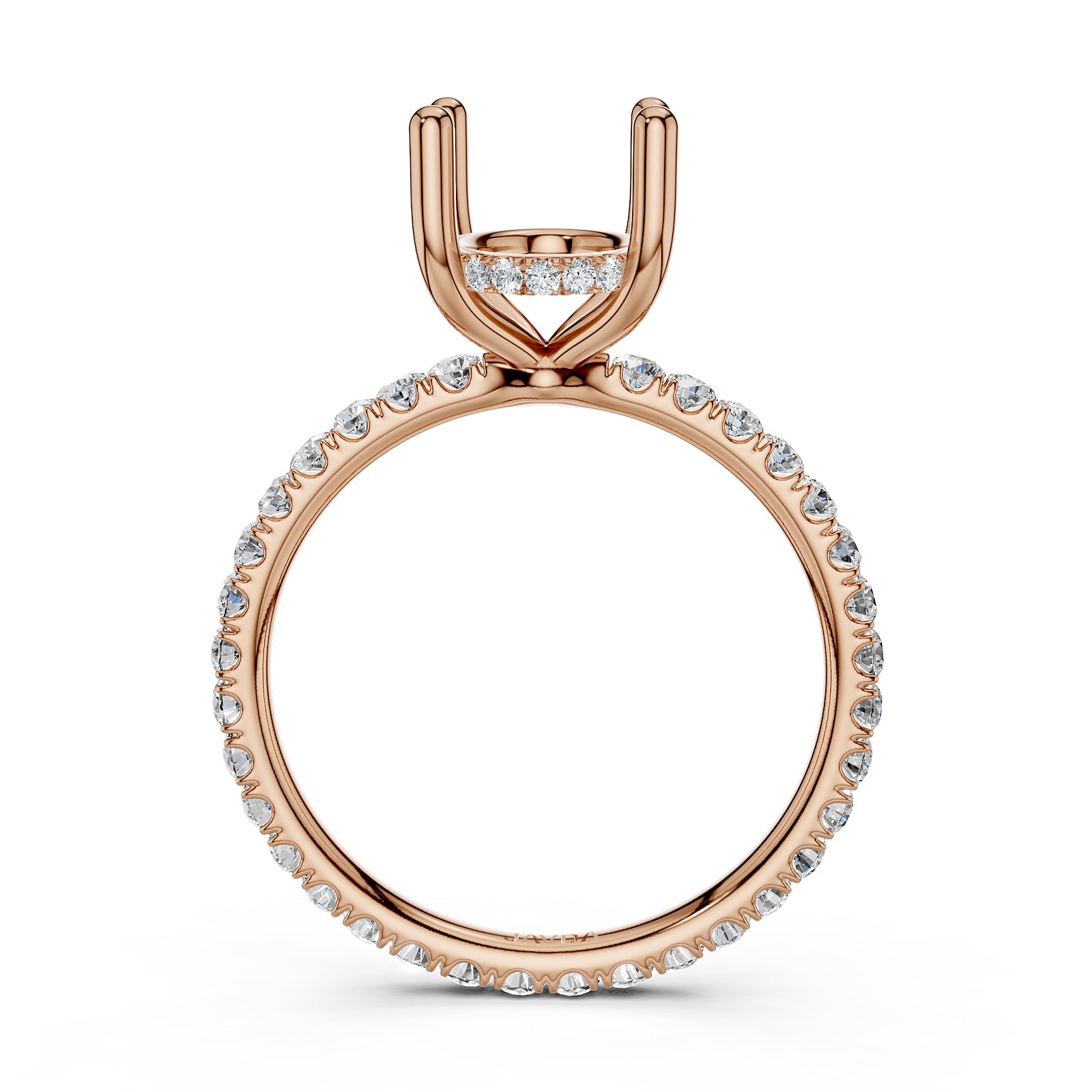 Hidden Halo French U Cut Pave Set Semi Mount Lab Grown Diamond Engagement Ring 0.60Ct.