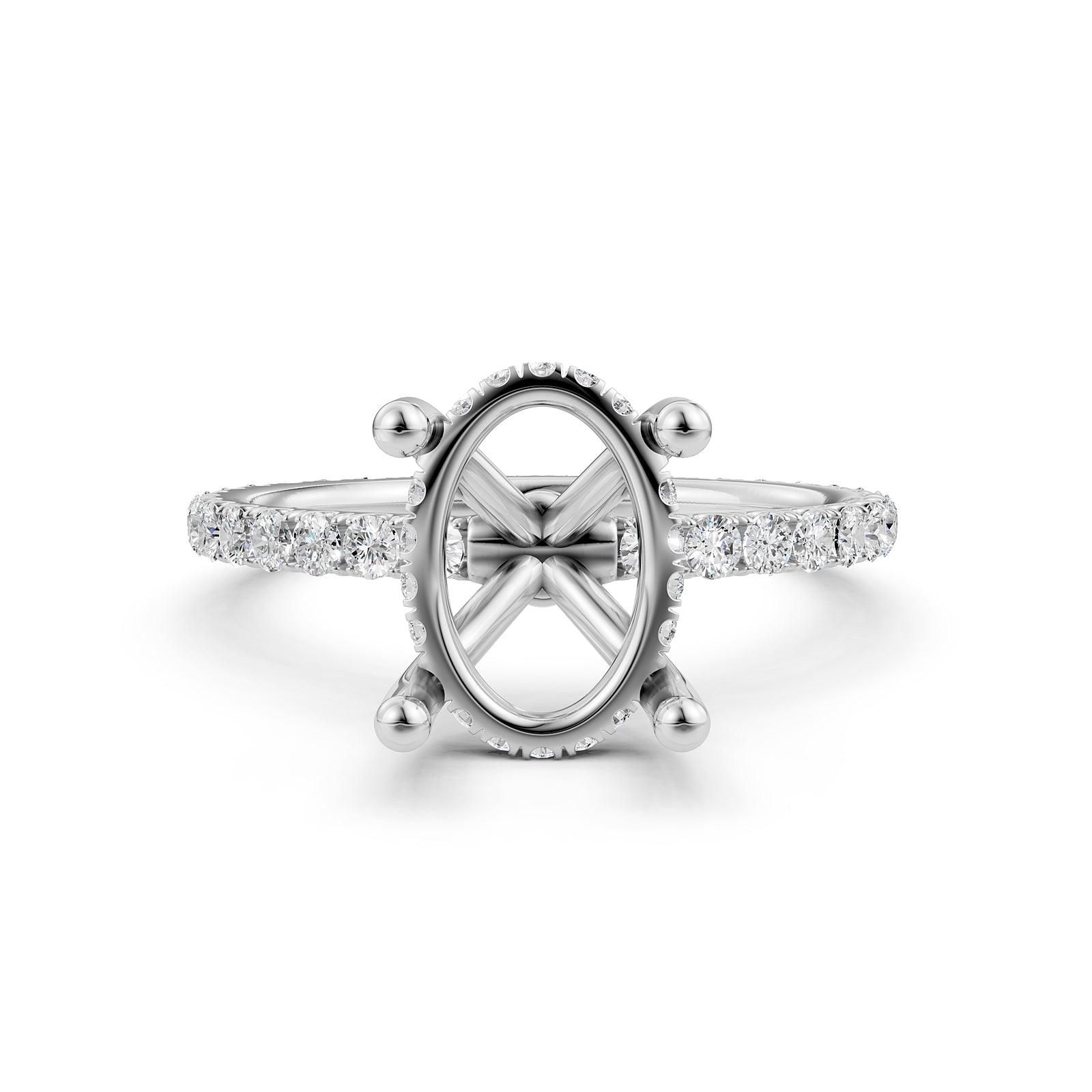 Hidden Halo French U Cut Pave Set Semi Mount Lab Grown Diamond Engagement Ring 0.60Ct.