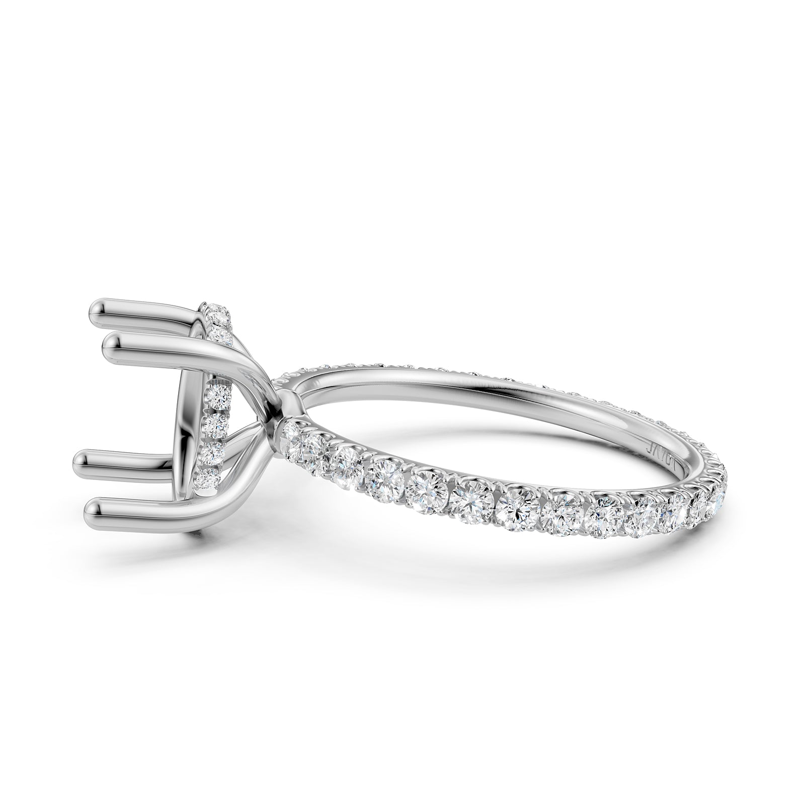 Hidden Halo French U Cut Pave Set Semi Mount Lab Grown Diamond Engagement Ring 0.60Ct.