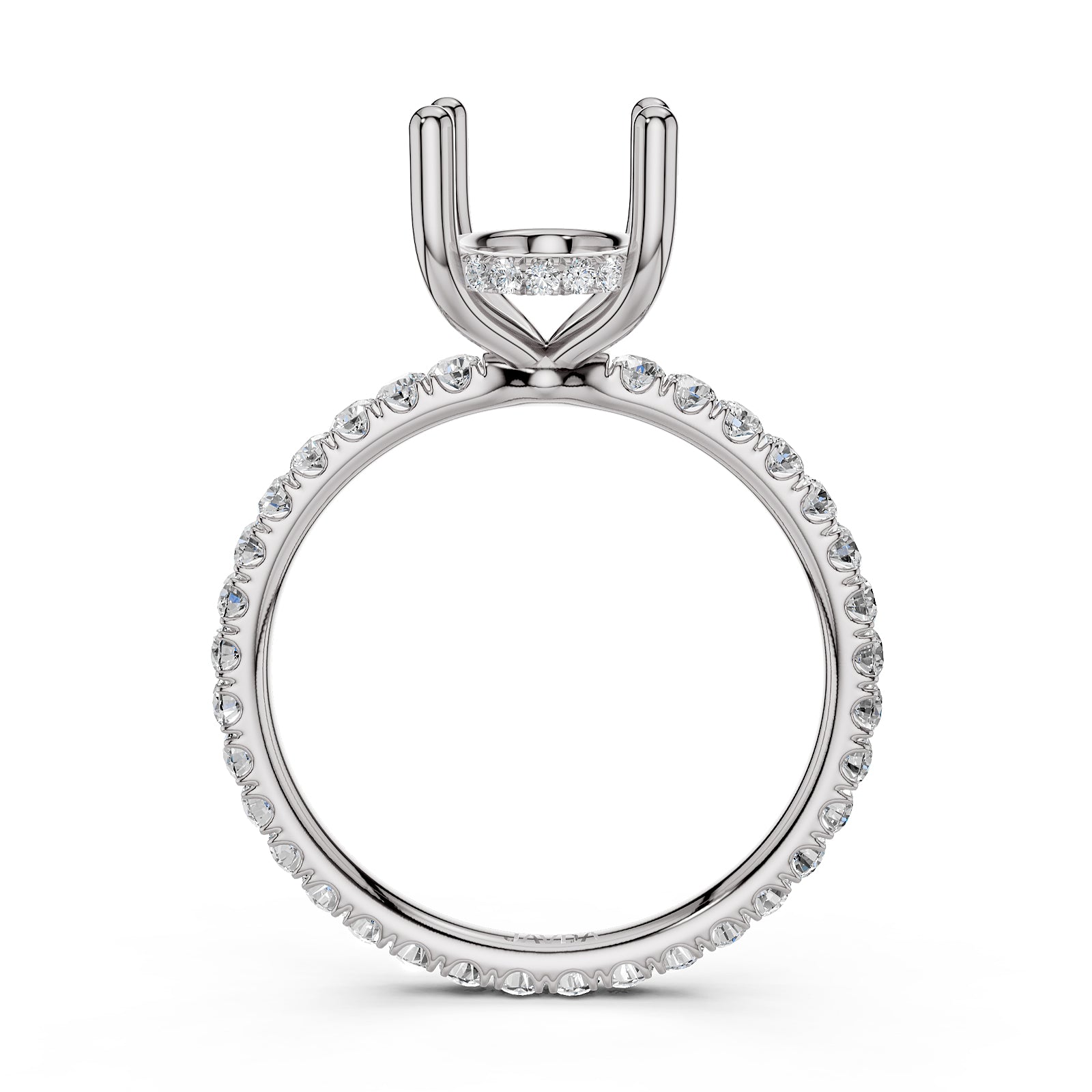 Hidden Halo French U Cut Pave Set Semi Mount Lab Grown Diamond Engagement Ring 0.60Ct.