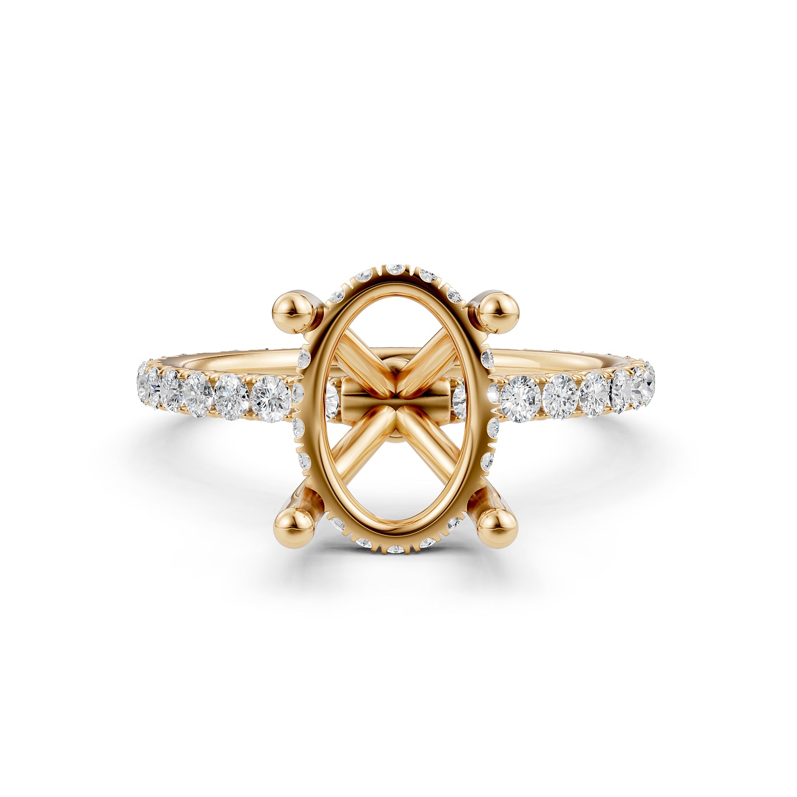 Hidden Halo French U Cut Pave Set Semi Mount Lab Grown Diamond Engagement Ring 0.60Ct.