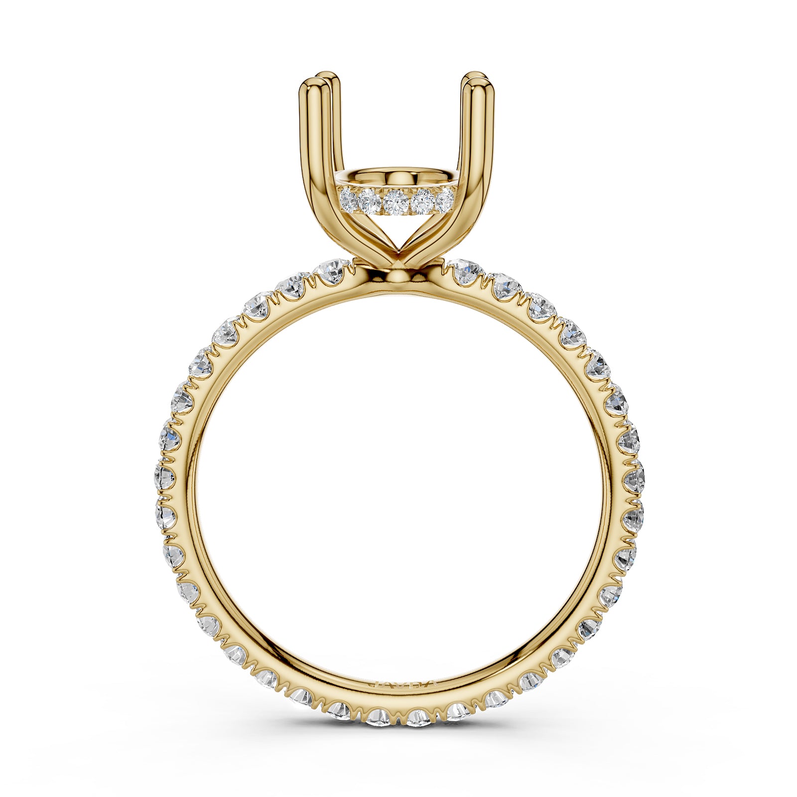 Hidden Halo French U Cut Pave Set Semi Mount Lab Grown Diamond Engagement Ring 0.60Ct.