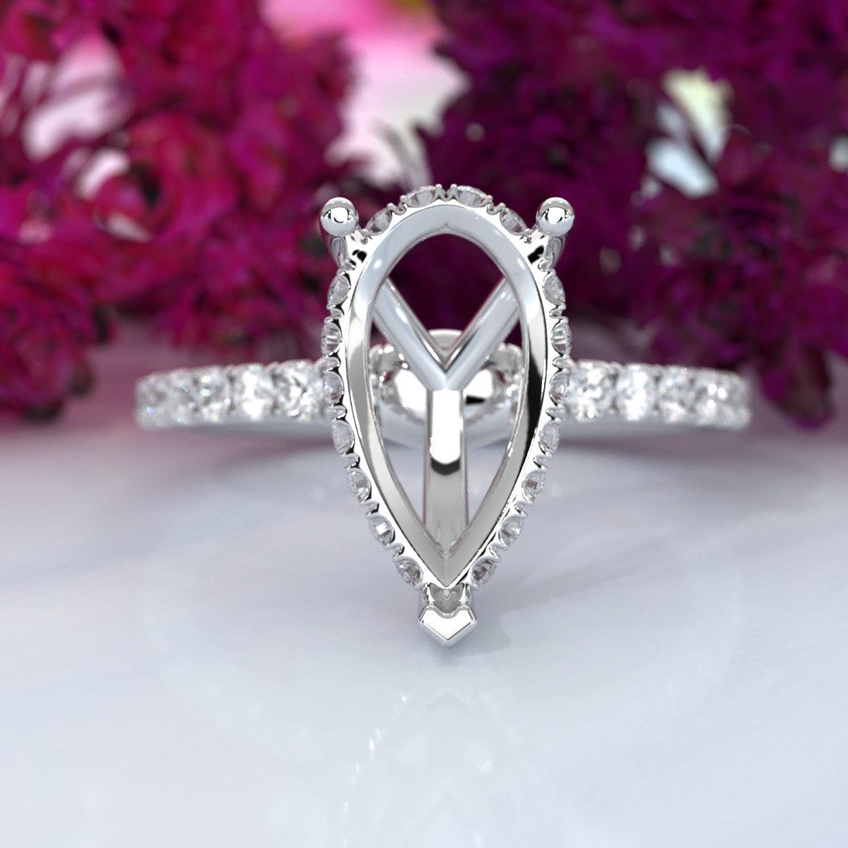 Hidden Halo French U Cut Pave Set Semi Mount Lab Grown Diamond Engagement Ring 0.60Ct.