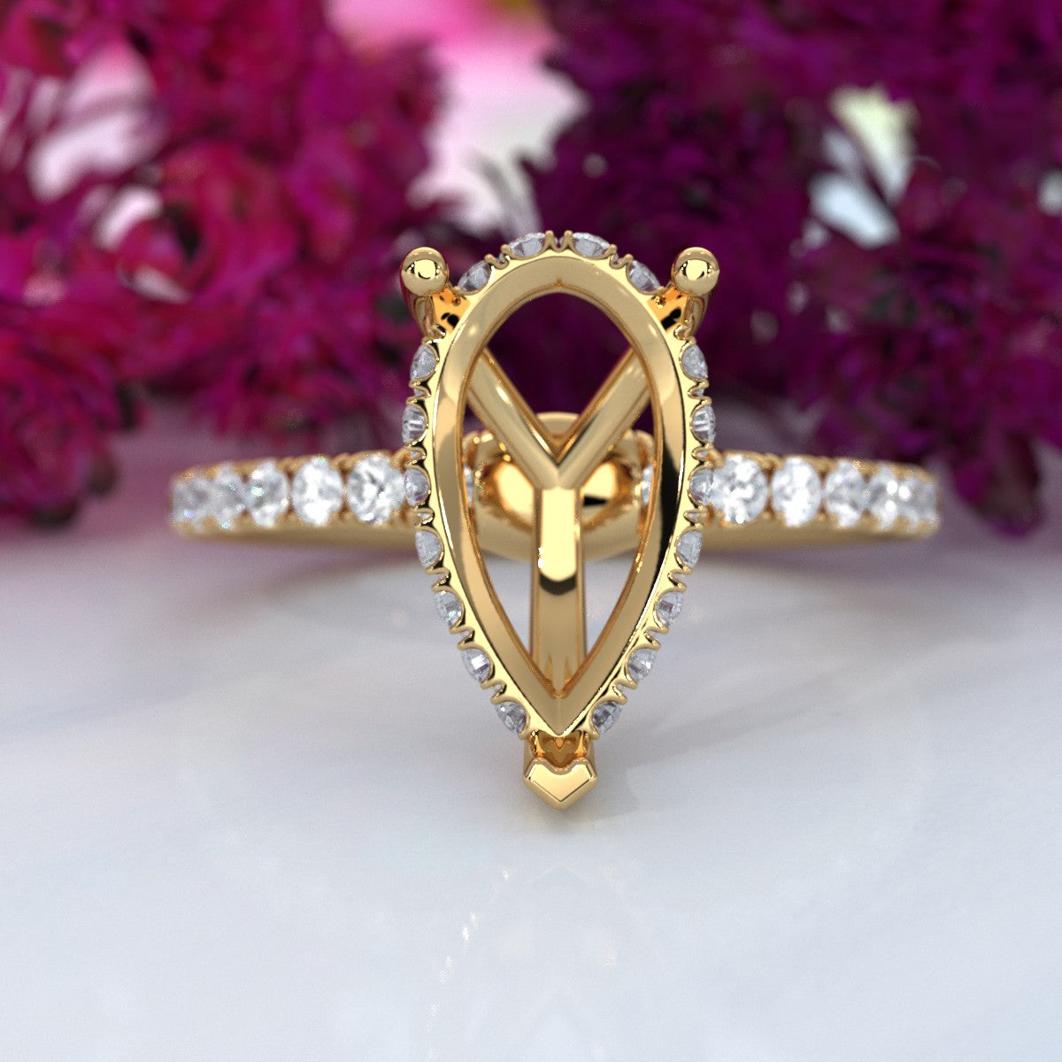 Hidden Halo French U Cut Pave Set Semi Mount Lab Grown Diamond Engagement Ring 0.60Ct.