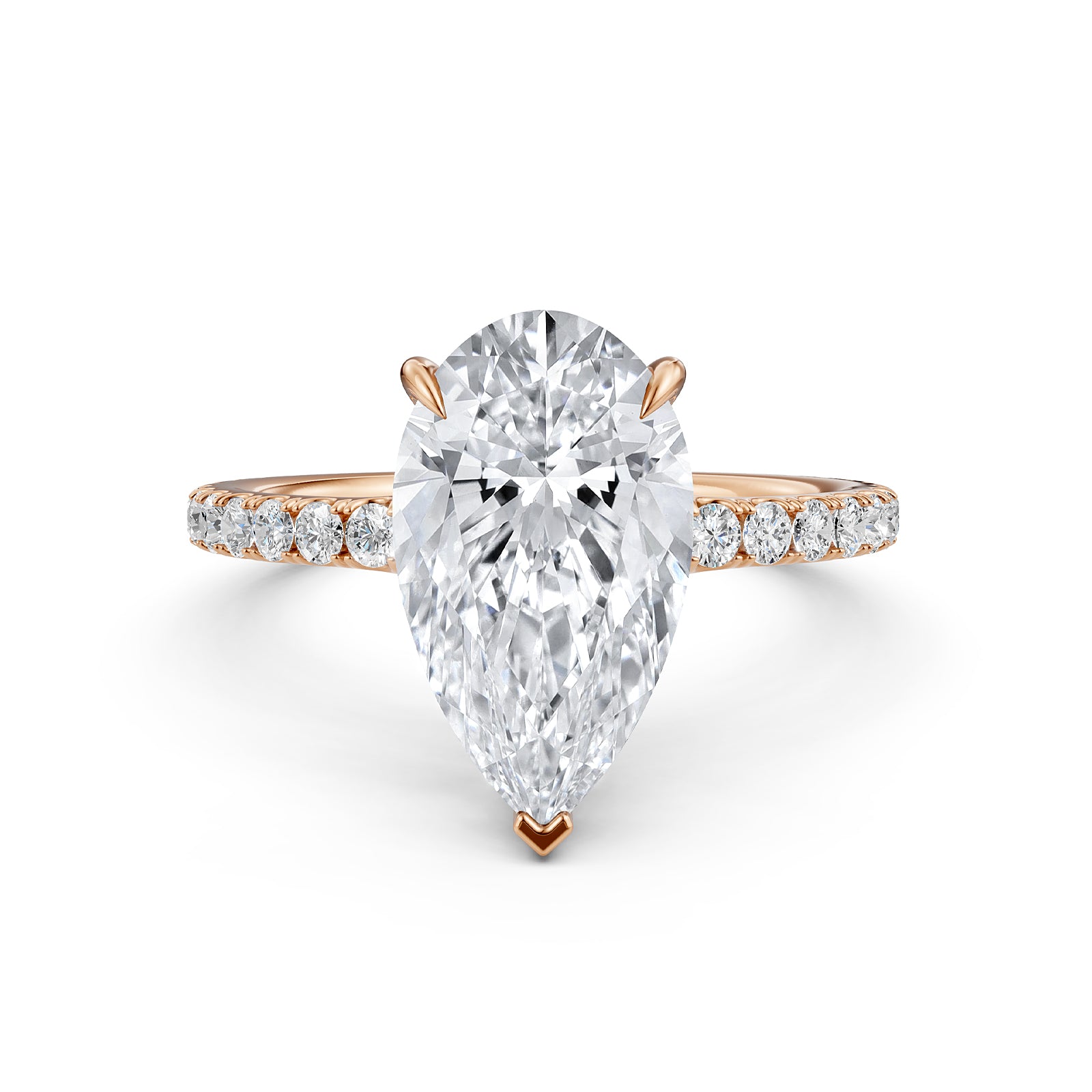 Hidden Halo French U Cut Pave Set Pear Diamond Engagement Ring 14k White Gold