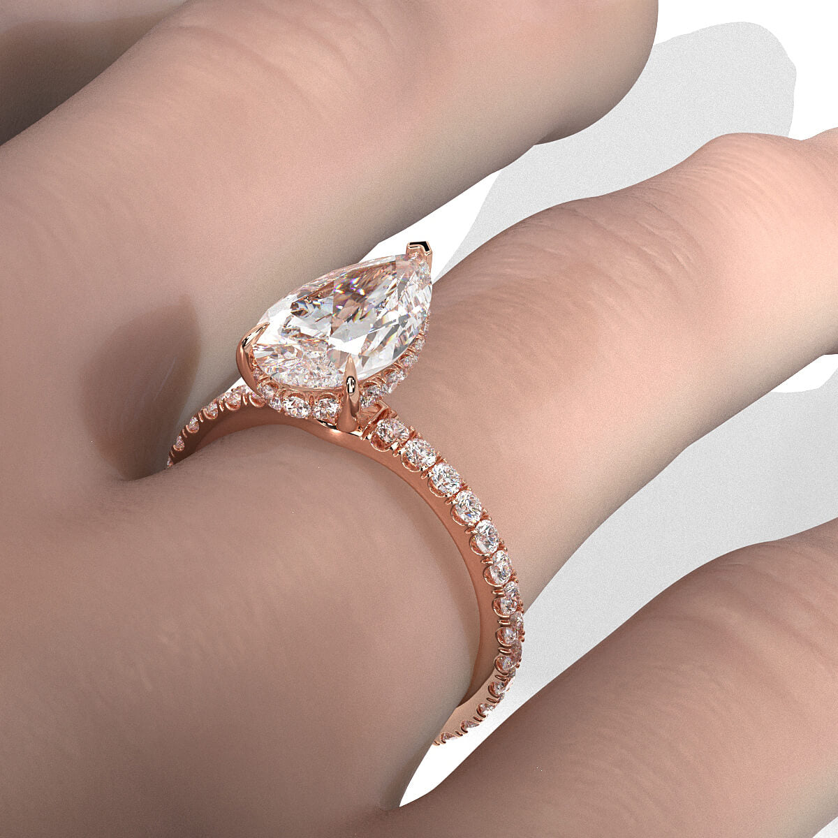 Hidden Halo French U Cut Pave Set Pear Diamond Engagement Ring 14k White Gold