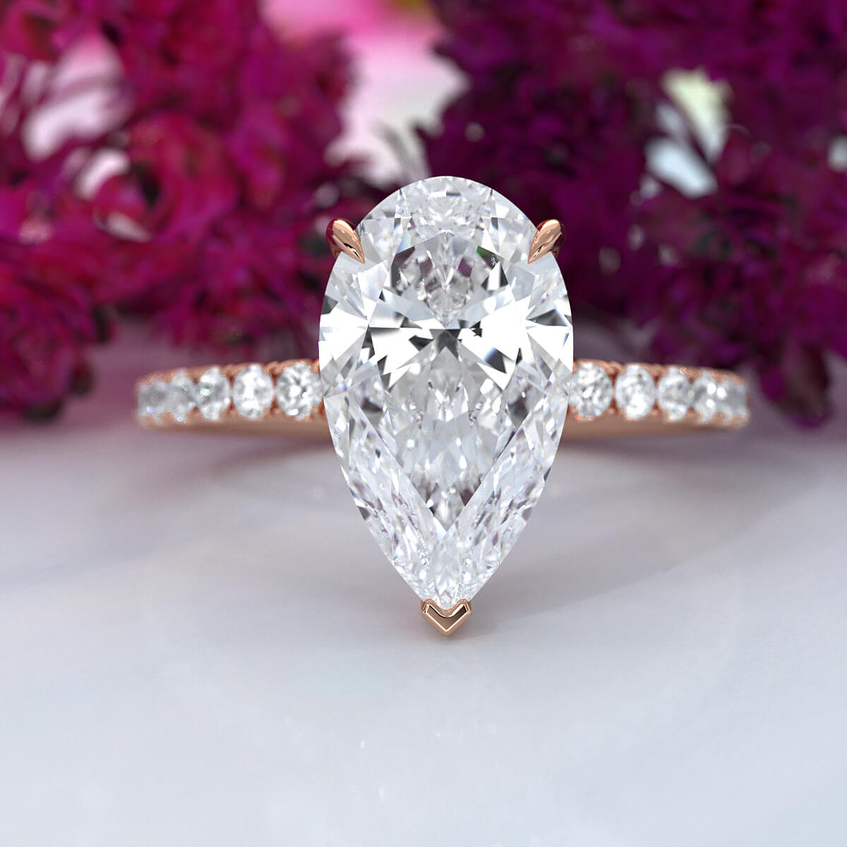 Hidden Halo French U Cut Pave Set Pear Diamond Engagement Ring 14k White Gold
