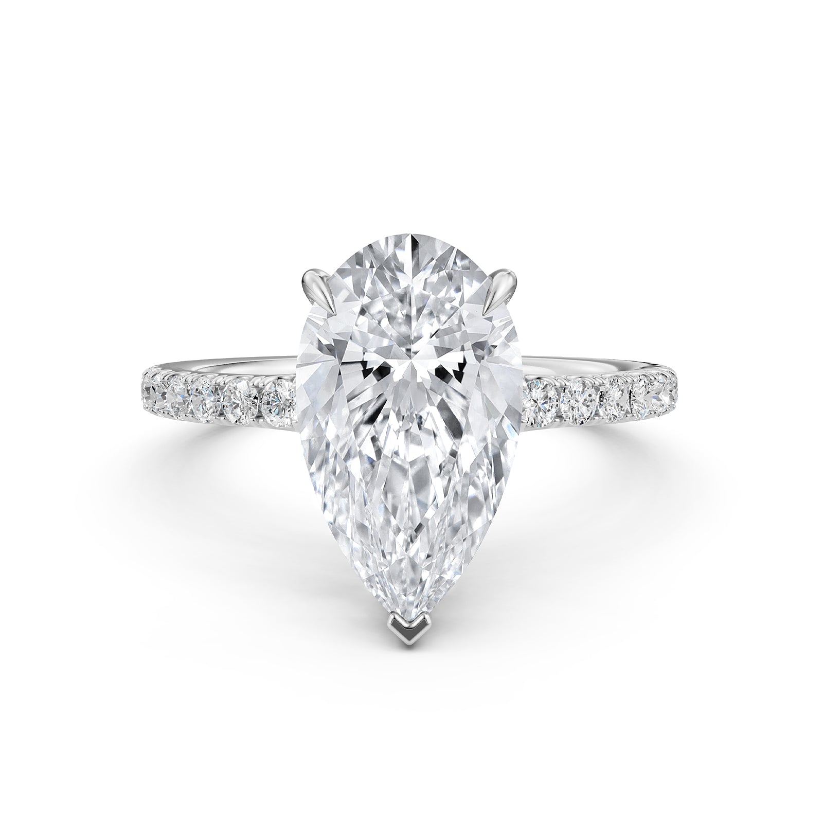Hidden Halo French U Cut Pave Set Pear Diamond Engagement Ring 14k White Gold