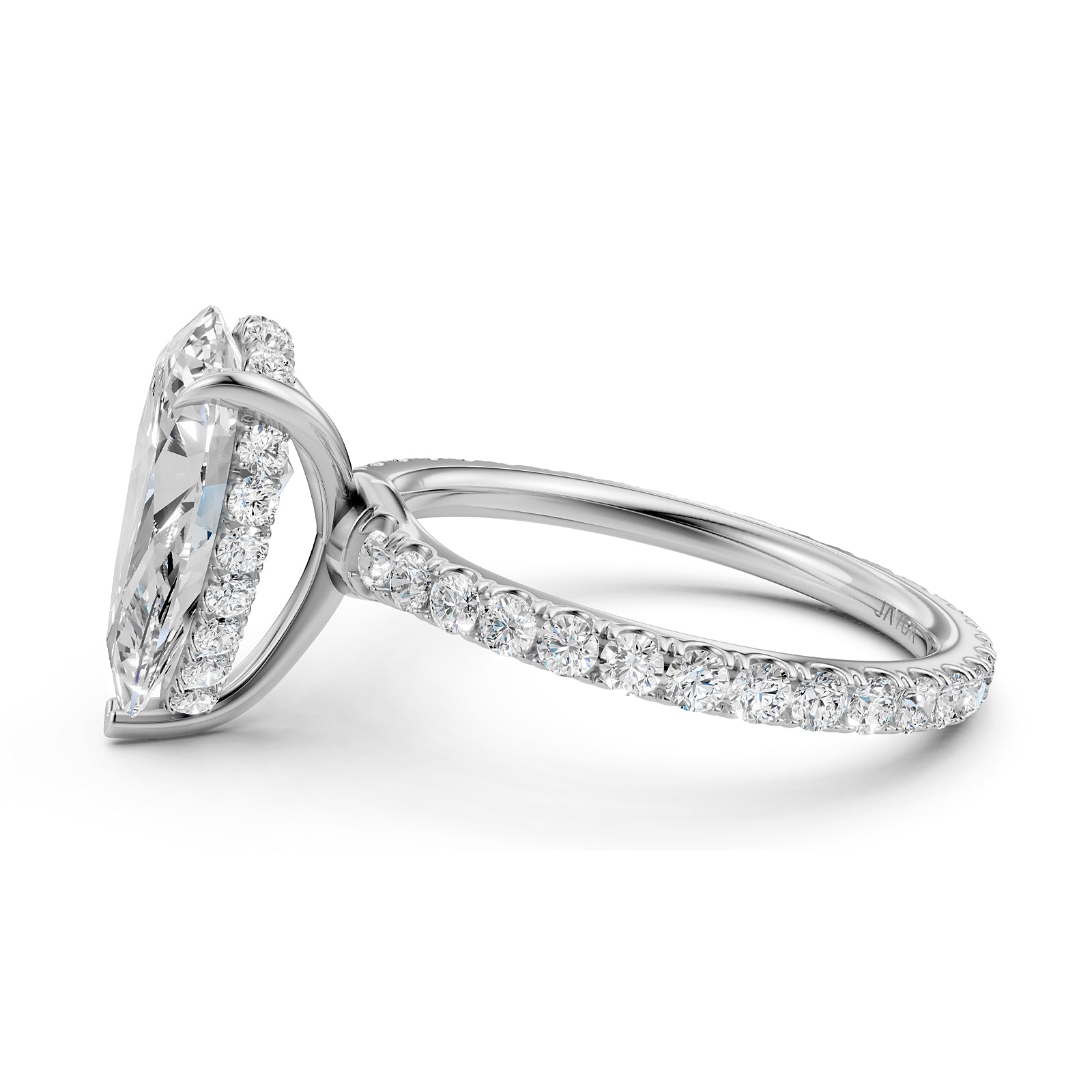 Hidden Halo French U Cut Pave Set Pear Diamond Engagement Ring 14k White Gold