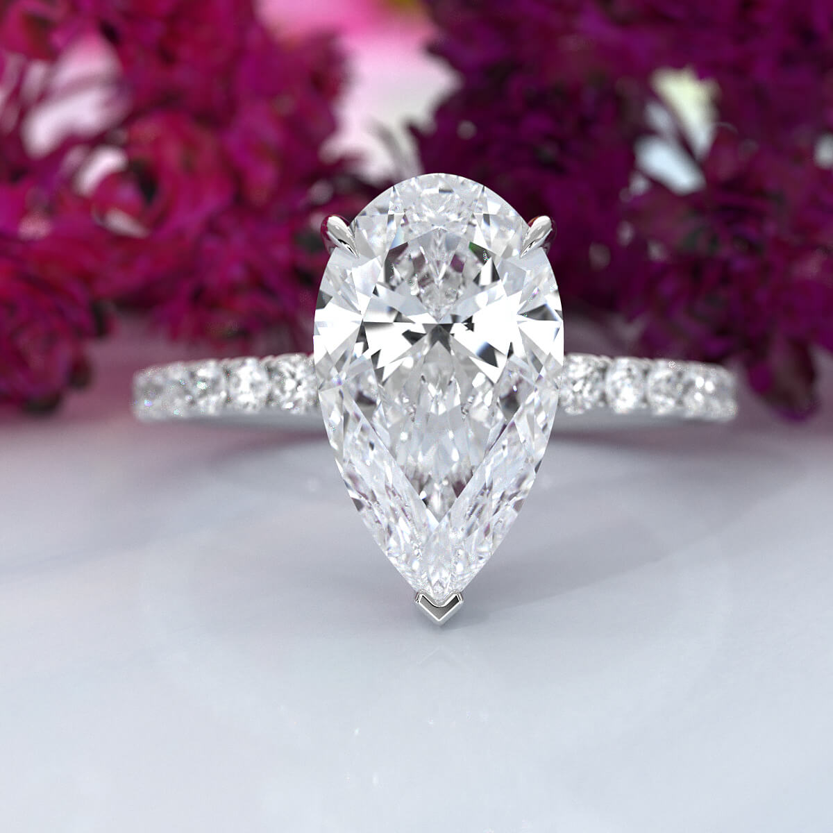 Hidden Halo French U Cut Pave Set Pear Diamond Engagement Ring 14k White Gold