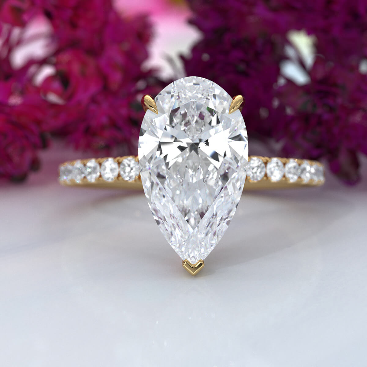 Hidden Halo French U Cut Pave Set Pear Diamond Engagement Ring 14k White Gold