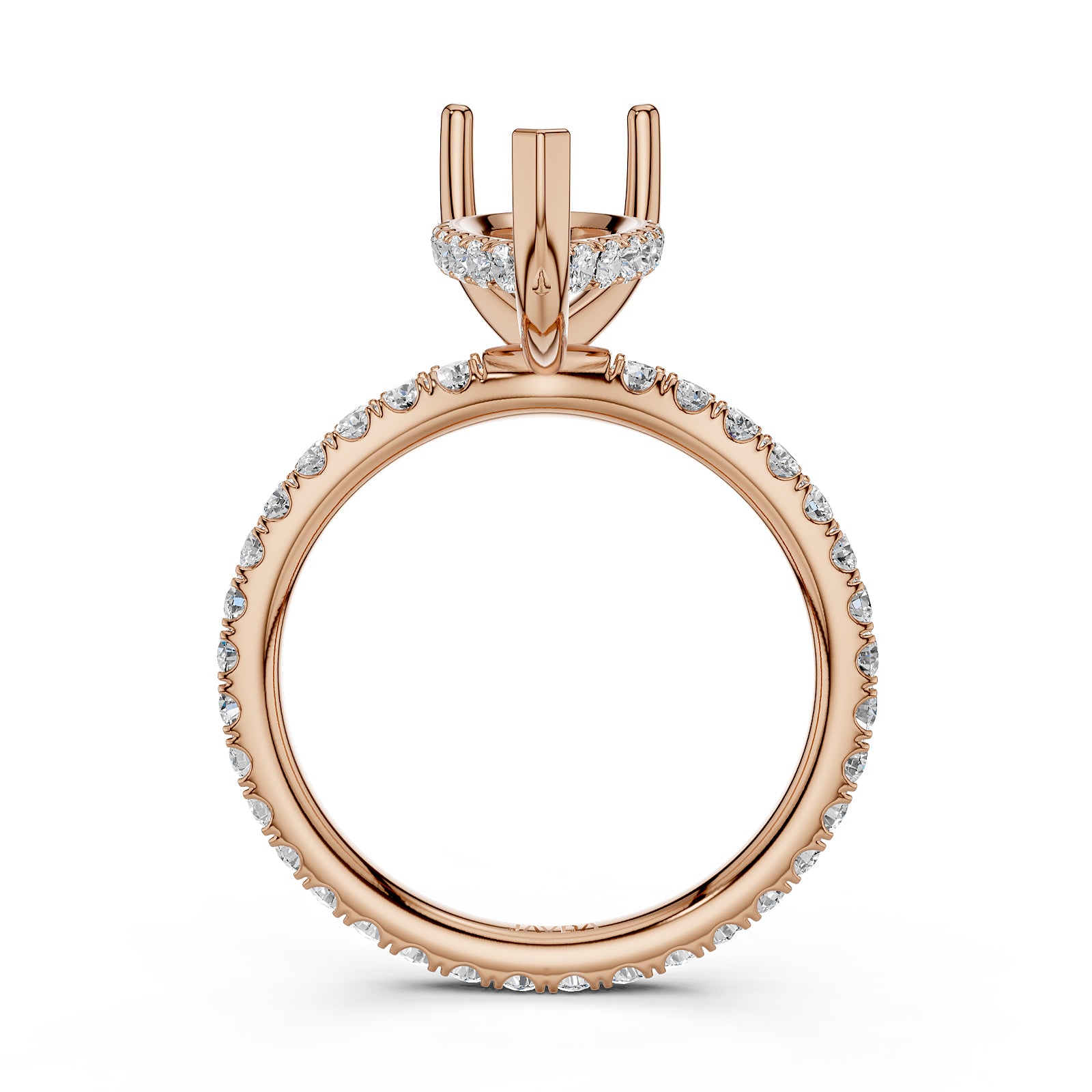 Hidden Halo French U Cut Pave Set Semi Mount Lab Grown Diamond Engagement Ring 0.60Ct.