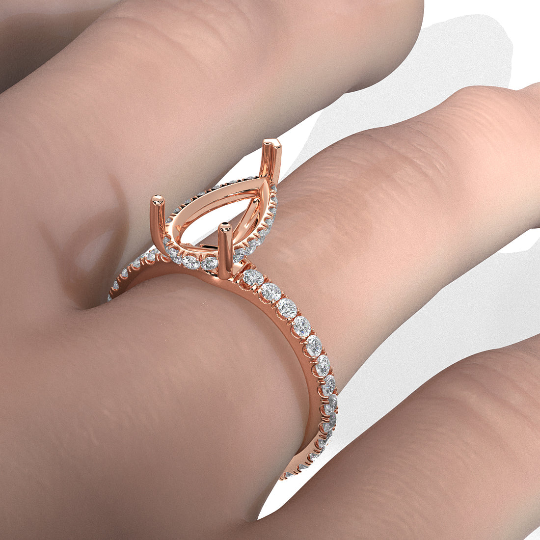 Hidden Halo French U Cut Pave Set Semi Mount Lab Grown Diamond Engagement Ring 0.60Ct.