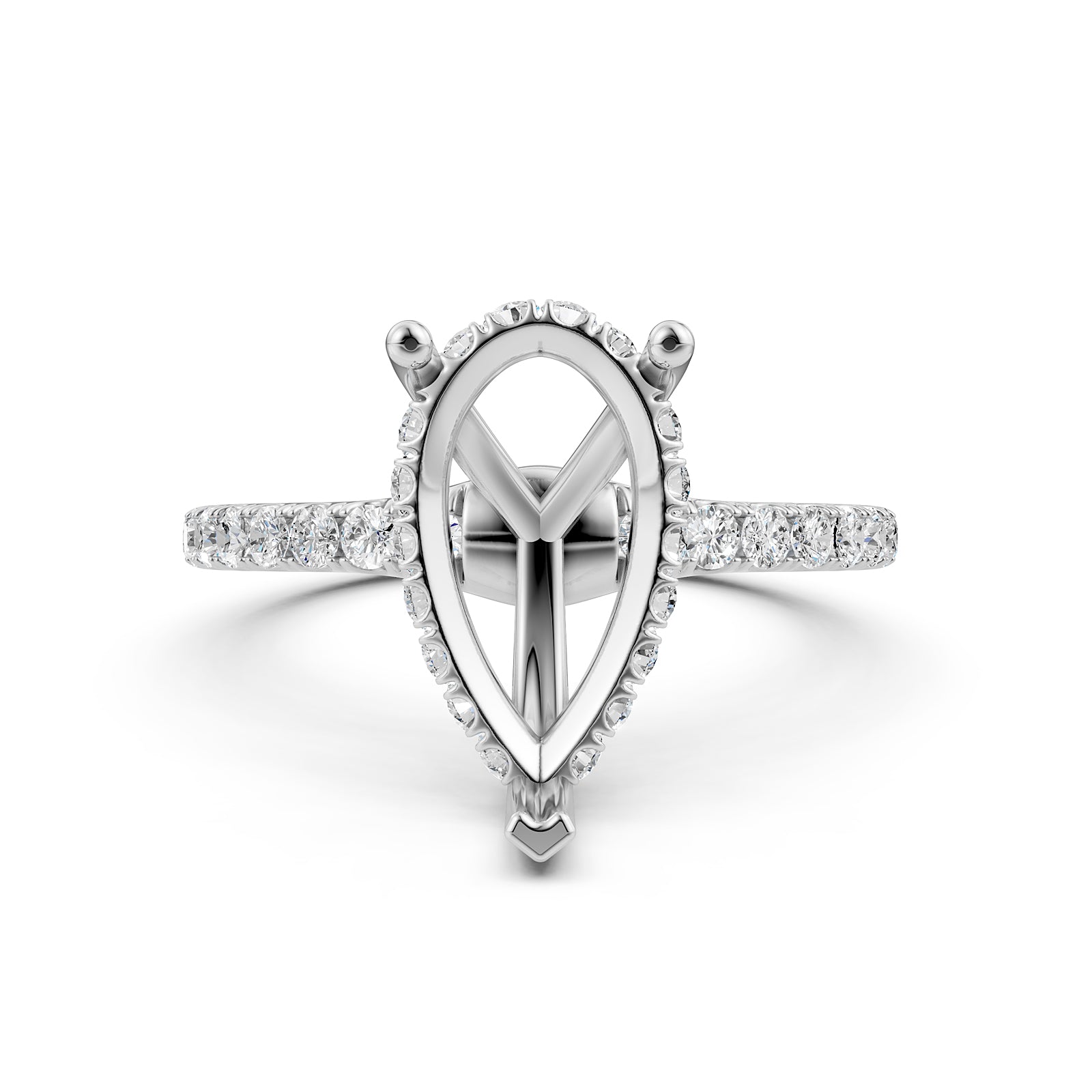 Hidden Halo French U Cut Pave Set Semi Mount Lab Grown Diamond Engagement Ring 0.60Ct.