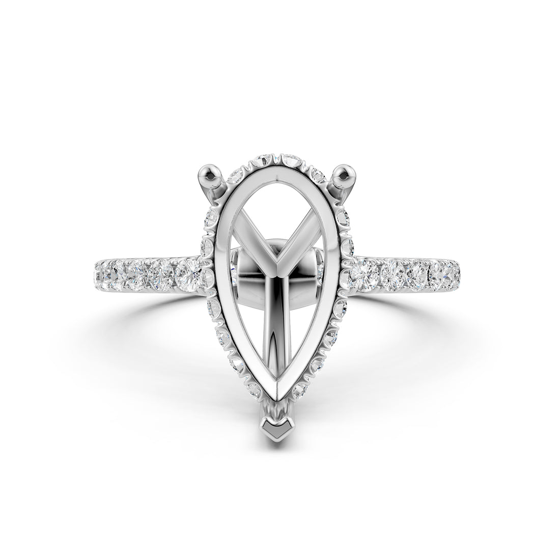 Hidden Halo French U Cut Pave Set Semi Mount Lab Grown Diamond Engagement Ring 0.60Ct.