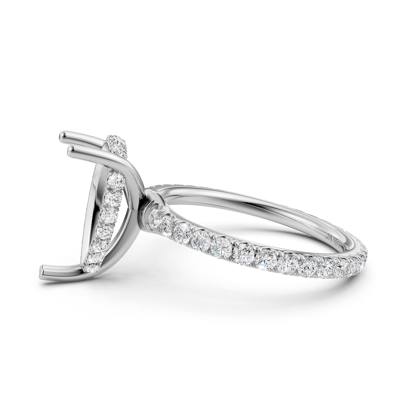 Hidden Halo French U Cut Pave Set Semi Mount Lab Grown Diamond Engagement Ring 0.60Ct.