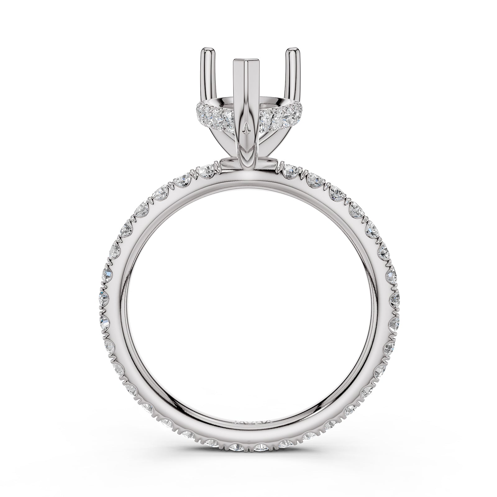 Hidden Halo French U Cut Pave Set Semi Mount Lab Grown Diamond Engagement Ring 0.60Ct.