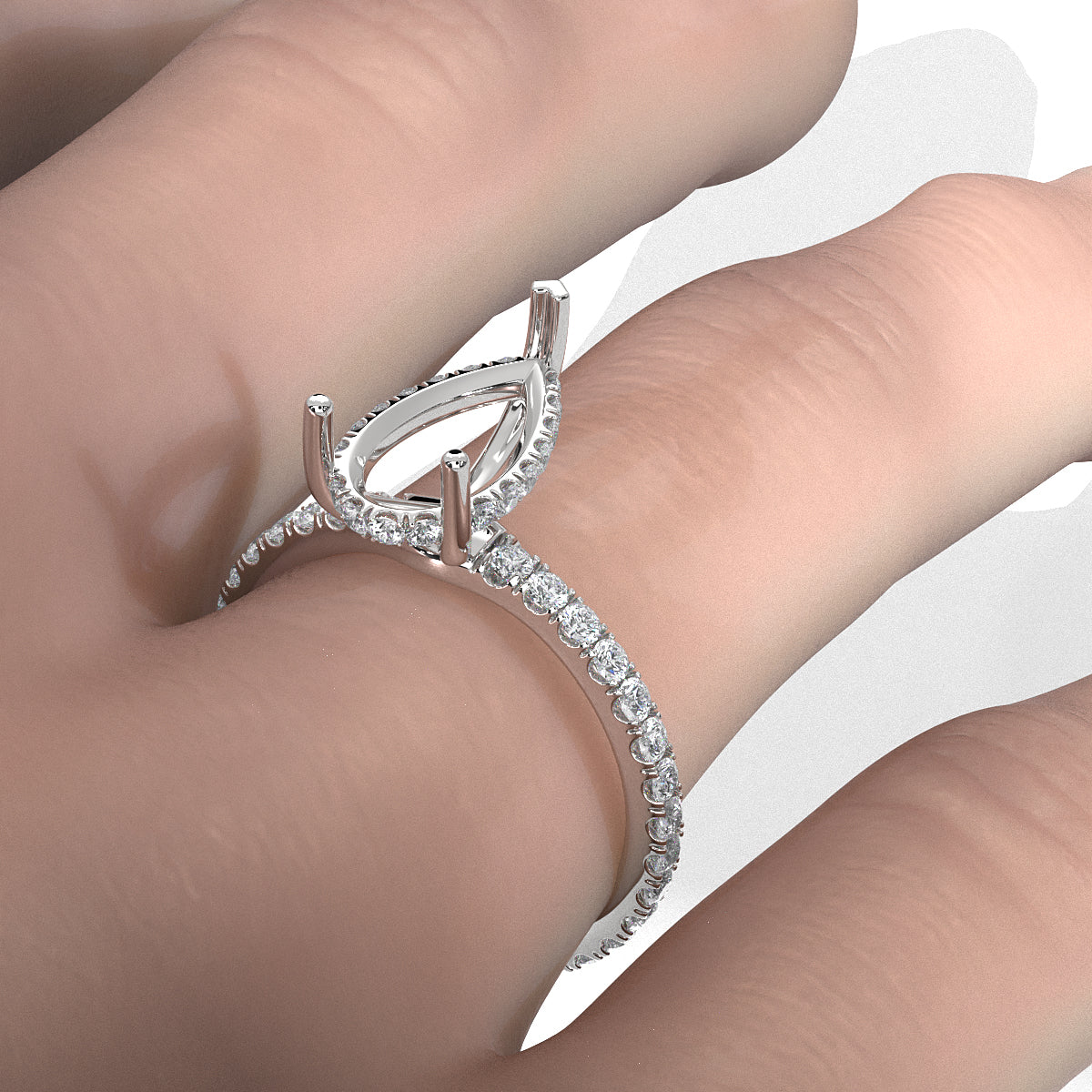 Hidden Halo French U Cut Pave Set Semi Mount Lab Grown Diamond Engagement Ring 0.60Ct.