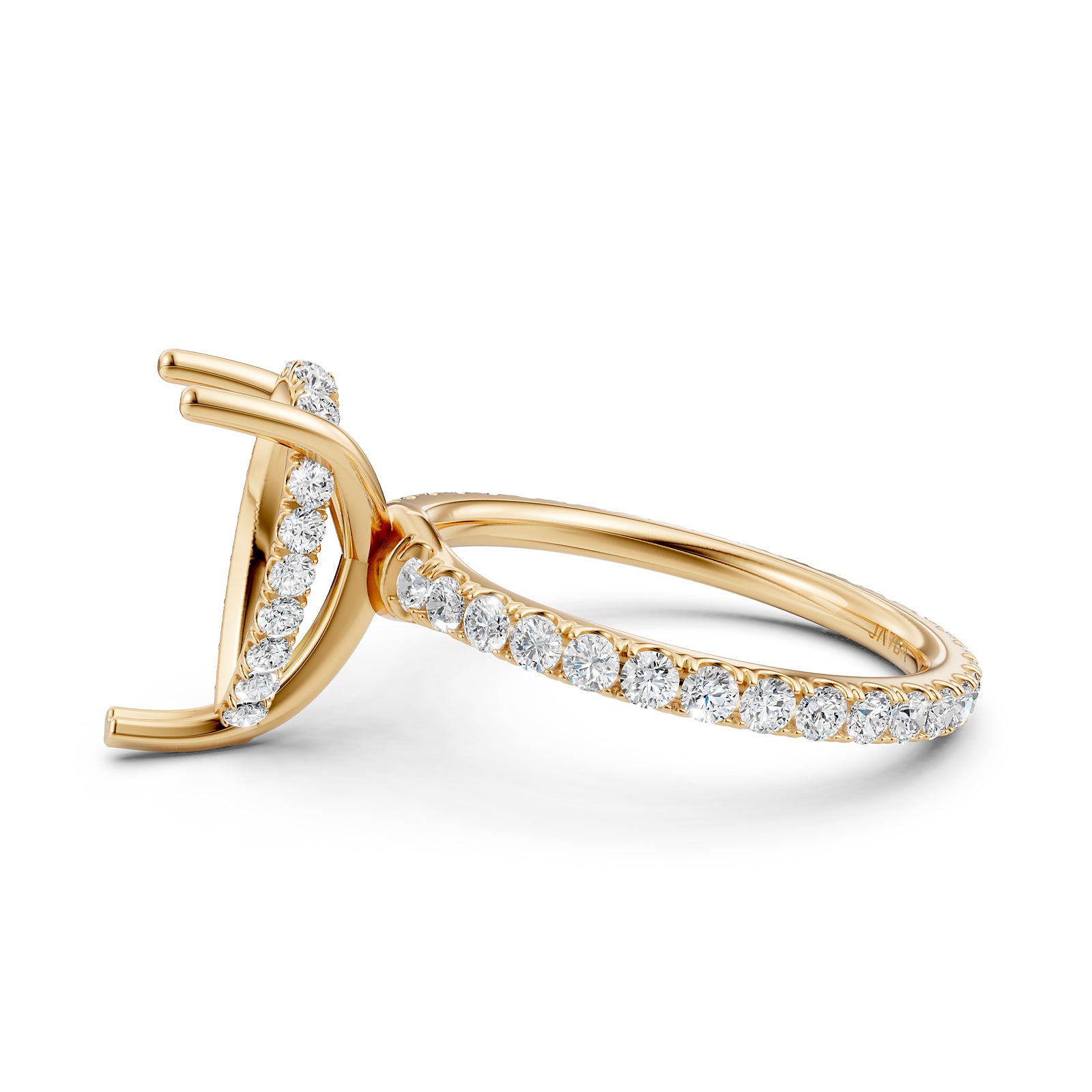 Hidden Halo French U Cut Pave Set Semi Mount Lab Grown Diamond Engagement Ring 0.60Ct.