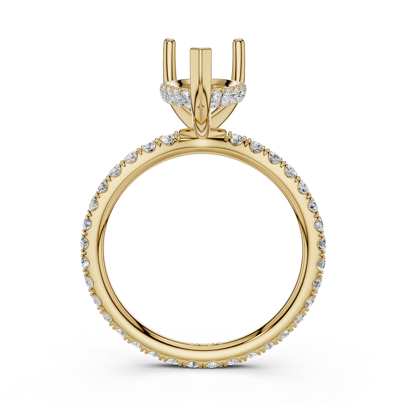 Hidden Halo French U Cut Pave Set Semi Mount Lab Grown Diamond Engagement Ring 0.60Ct.