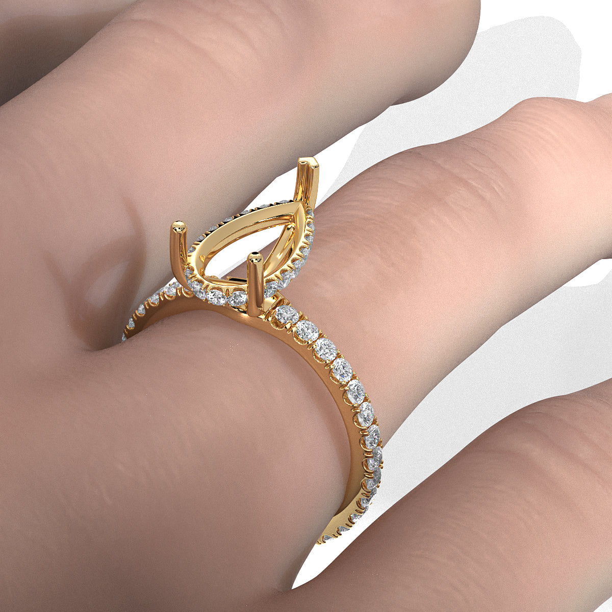 Hidden Halo French U Cut Pave Set Semi Mount Lab Grown Diamond Engagement Ring 0.60Ct.