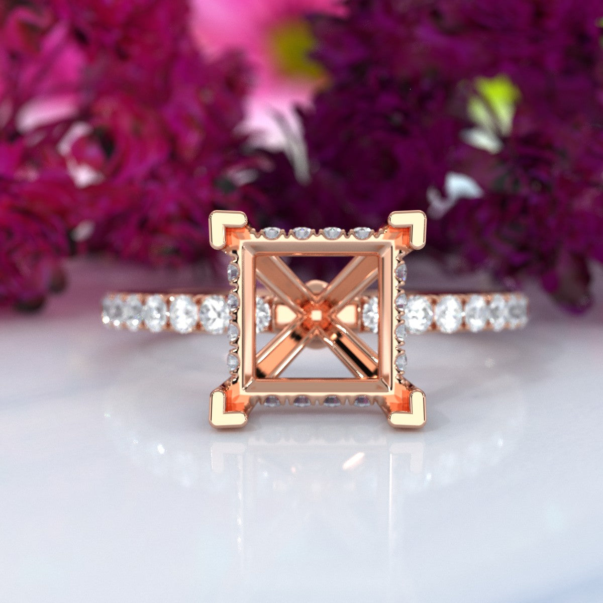 Hidden Halo French U Cut Pave Set Semi Mount Lab Grown Diamond Engagement Ring 0.60Ct.